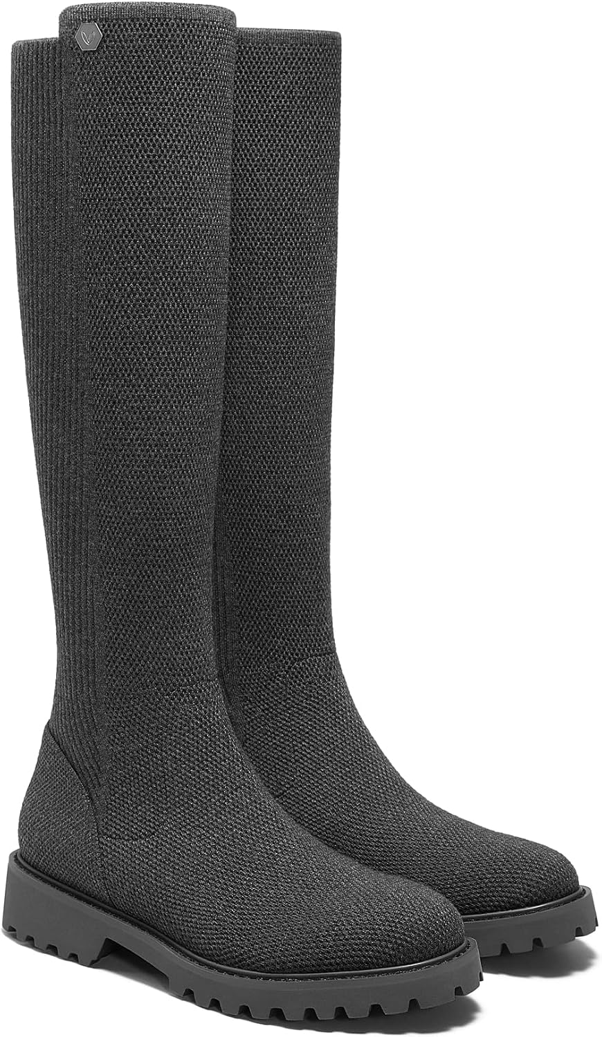 Filipa Women's Stretchy Wool Knee High Boots, Round Toe Lug Sole Water Repellent Warm Winter Boots for Women Dress