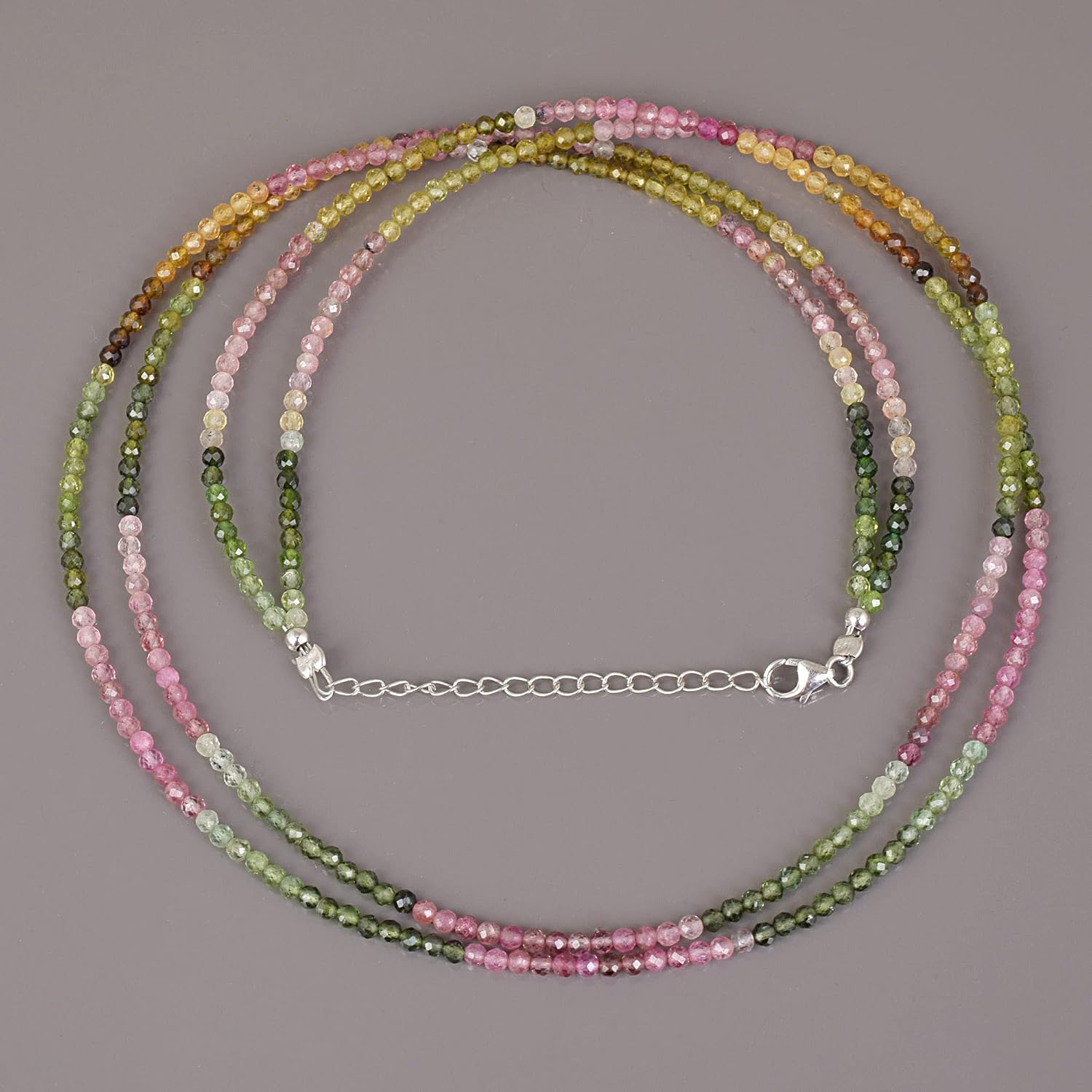– AAA Natural Multicolor Gemstone Precious And Semi-Precious Double Layer Bead Necklace With Adjustable 925 Sterling Silver Lock Chain (18 Inch)