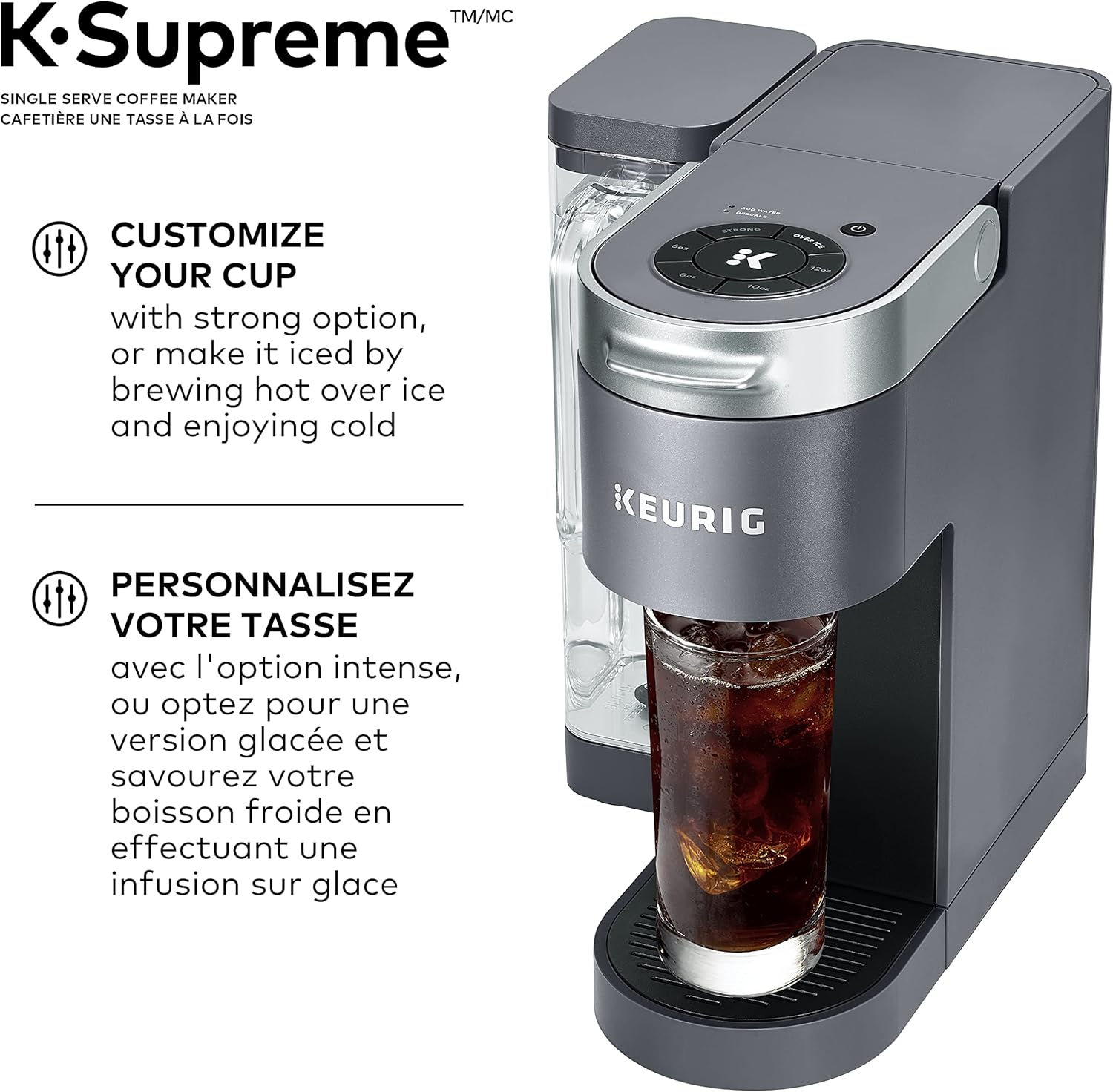 Keurig K-Supreme Coffee Maker, Single Serve K-Cup Pod Coffee Brewer Machine, With MultiStream Technology, 66 Oz Dual-Position Reservoir, and Customizable Settings, Gray