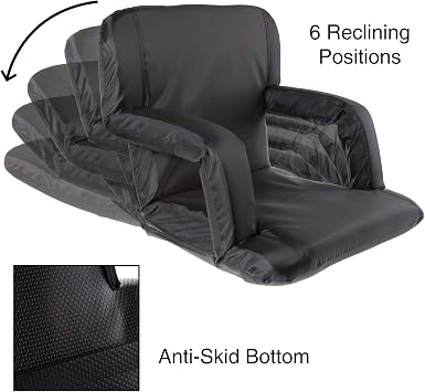 Stadium Seat Chair Collection - Wide Bleacher Cushion with Padded Back Support, Armrests, 6 Reclining Positions and Portable Carry Straps by Home-Complete