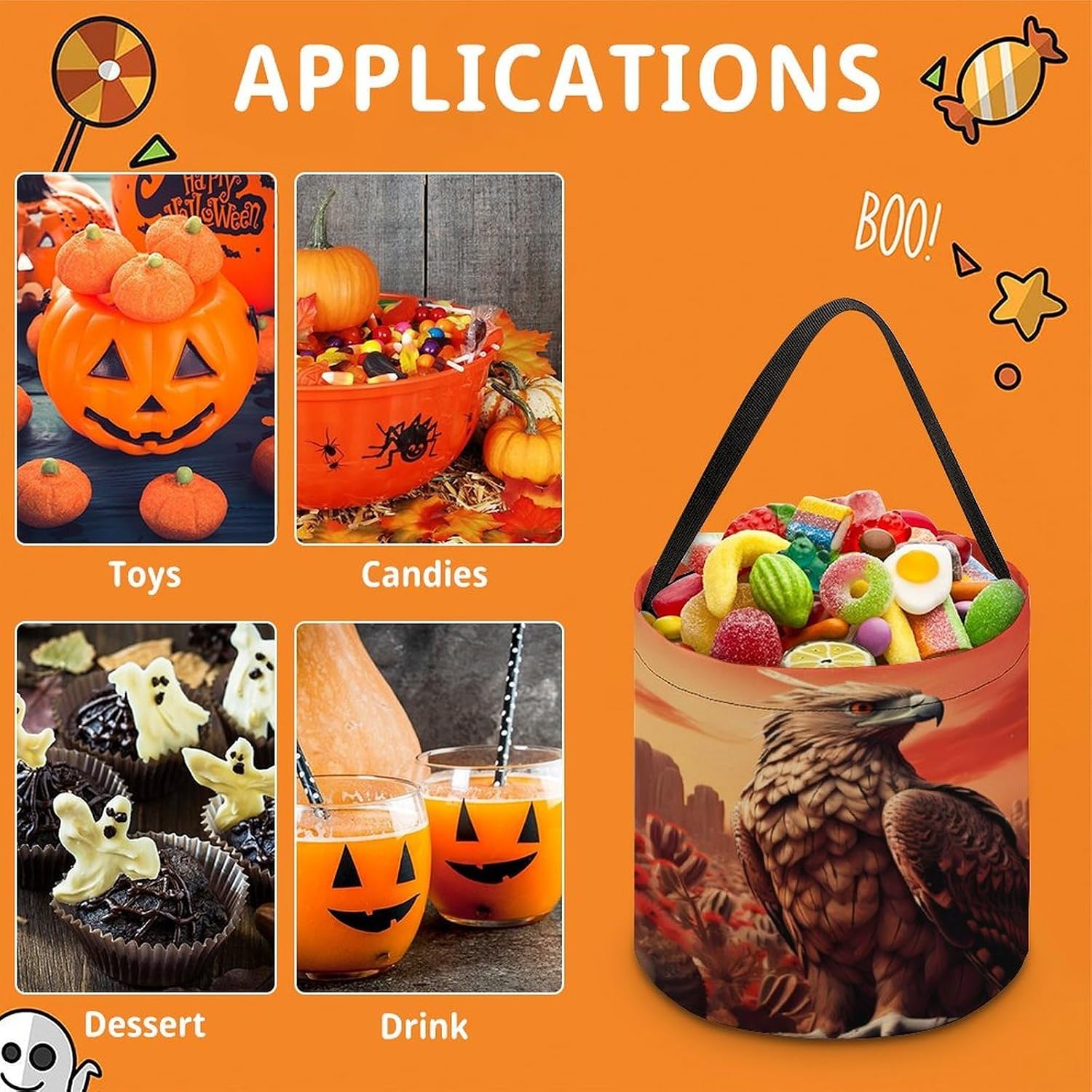 Mexican Ea-gles Halloween Treat Bag Reusable Candy Basket Tote Goody Bags Gift Party