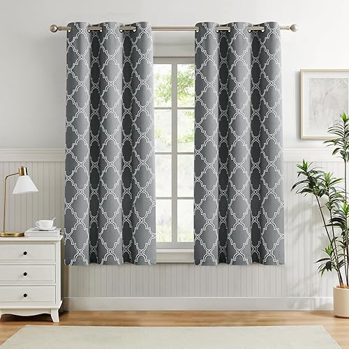 Miniatura 22 de Melodieux Cortinas Opacas Completas con Estampado Marroquí de 84 Pulgadas de Largo para Dormitorio y Sala de Estar, Aislamiento Térmico Reductor de