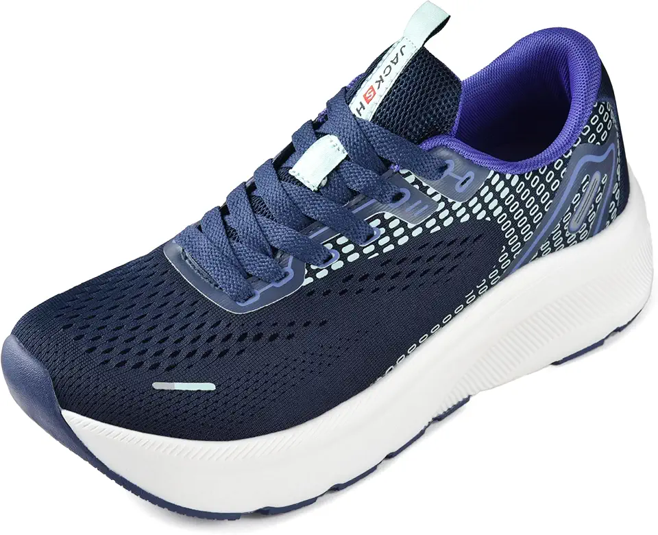 Sapatos femininos com bico largo, suporte de arco, tênis para corrida, caminhada, atlético, ortopédico, fascite plantar, treino, com almofada grossa, sola de gota zero, Azul, 8.5 Wide