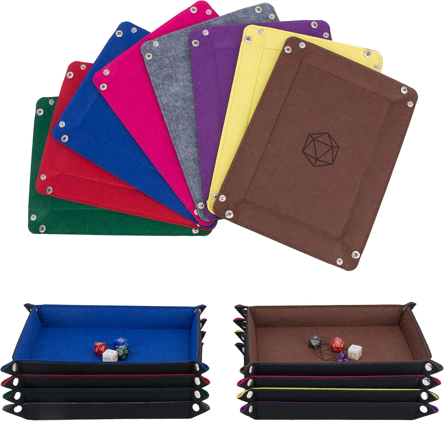 KISLANE Dice Tray 8 Pieces Folding Rectangle Dice Storage, Felt Dice Tray Holder for DND, RPG, MTG and Other Board Games (Rectangle)