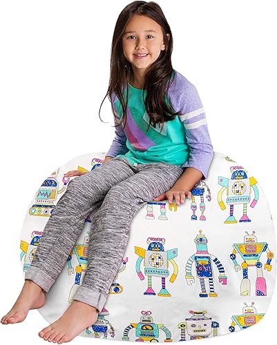 Miniatura 285 de Posh Funda de Silla Puf Rellenable para Almacenamiento de Animales de Peluche para Niños - Organizador de Juguetes Infantiles, Grande-38 - Lona