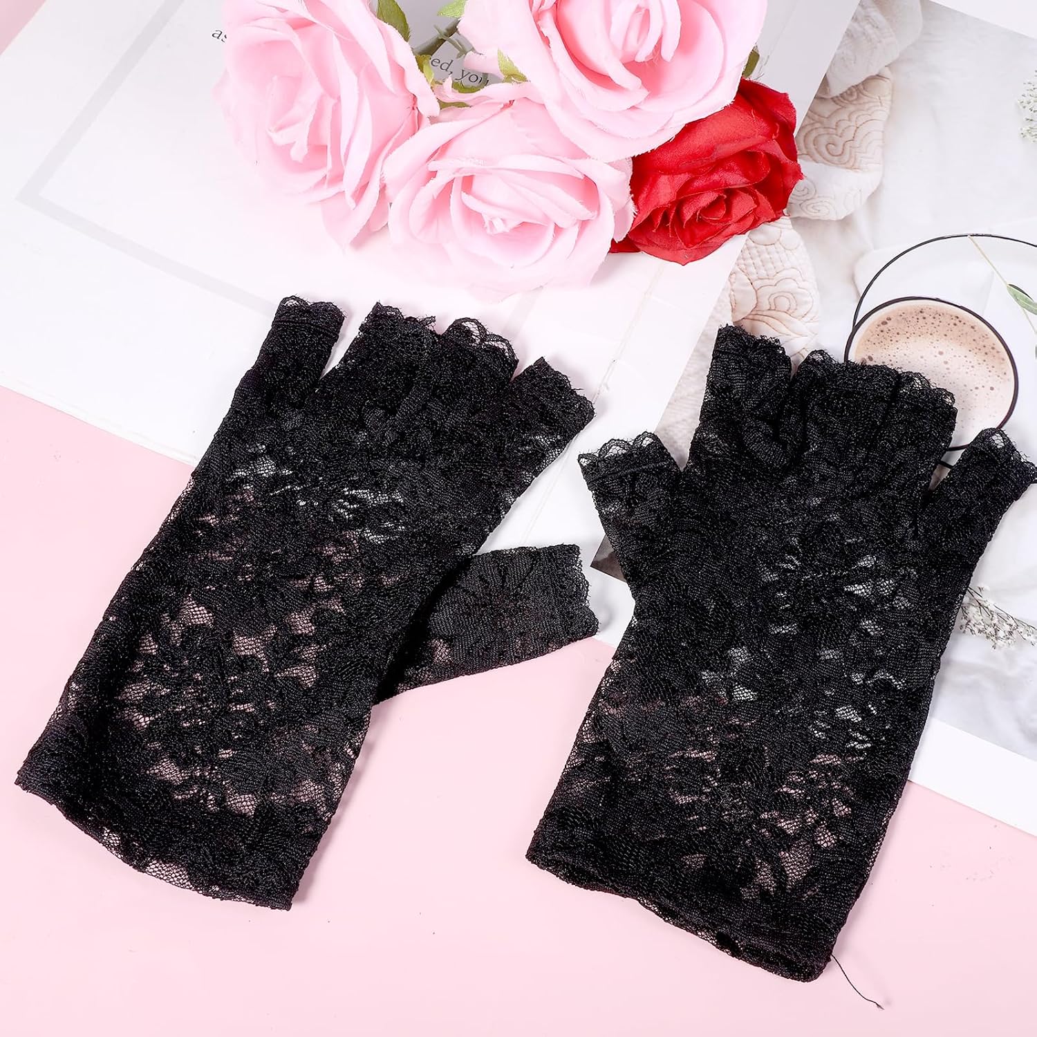 Women Short Lace Gloves Sunblock Fingerless Bridal Wrist Glove Black | Short Black Lace Gloves Fingerless for Wedding, Tea Party, Cosplay, Costume, Opera Evening Prom