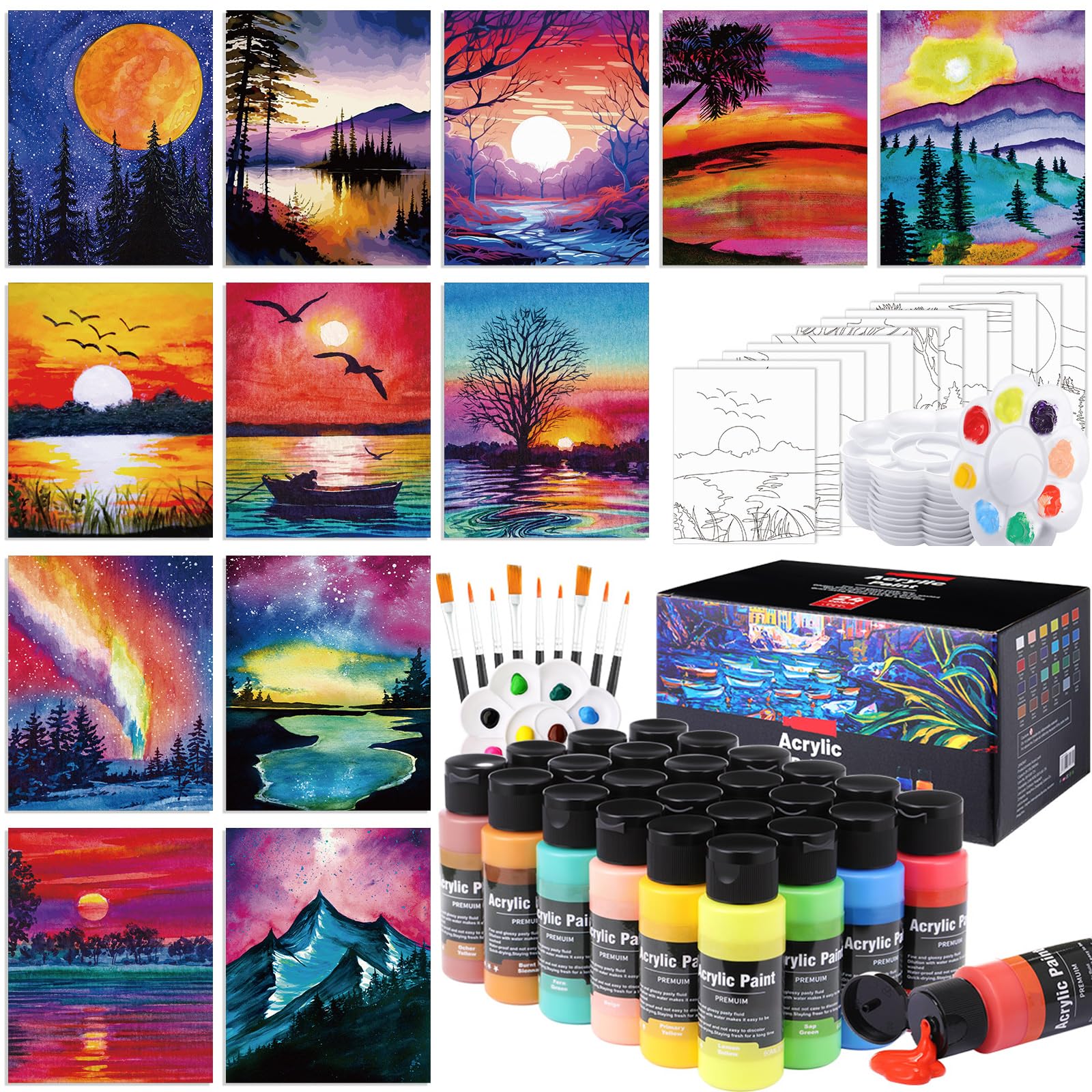 Lienzo predibujado para pintar adultos AmazingSpark de 12 kits con 24 colores para noche de pintura