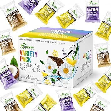 18 Pack Natural Foaming Hand Soap Tablets - Soft Moisturizing Handwash Tab Refills - 1 Tablet = 9 Oz Liquid Wash Foam Handsoap - Eco-Friendly Softsoap Refill Tabs 18 Variety Pack
