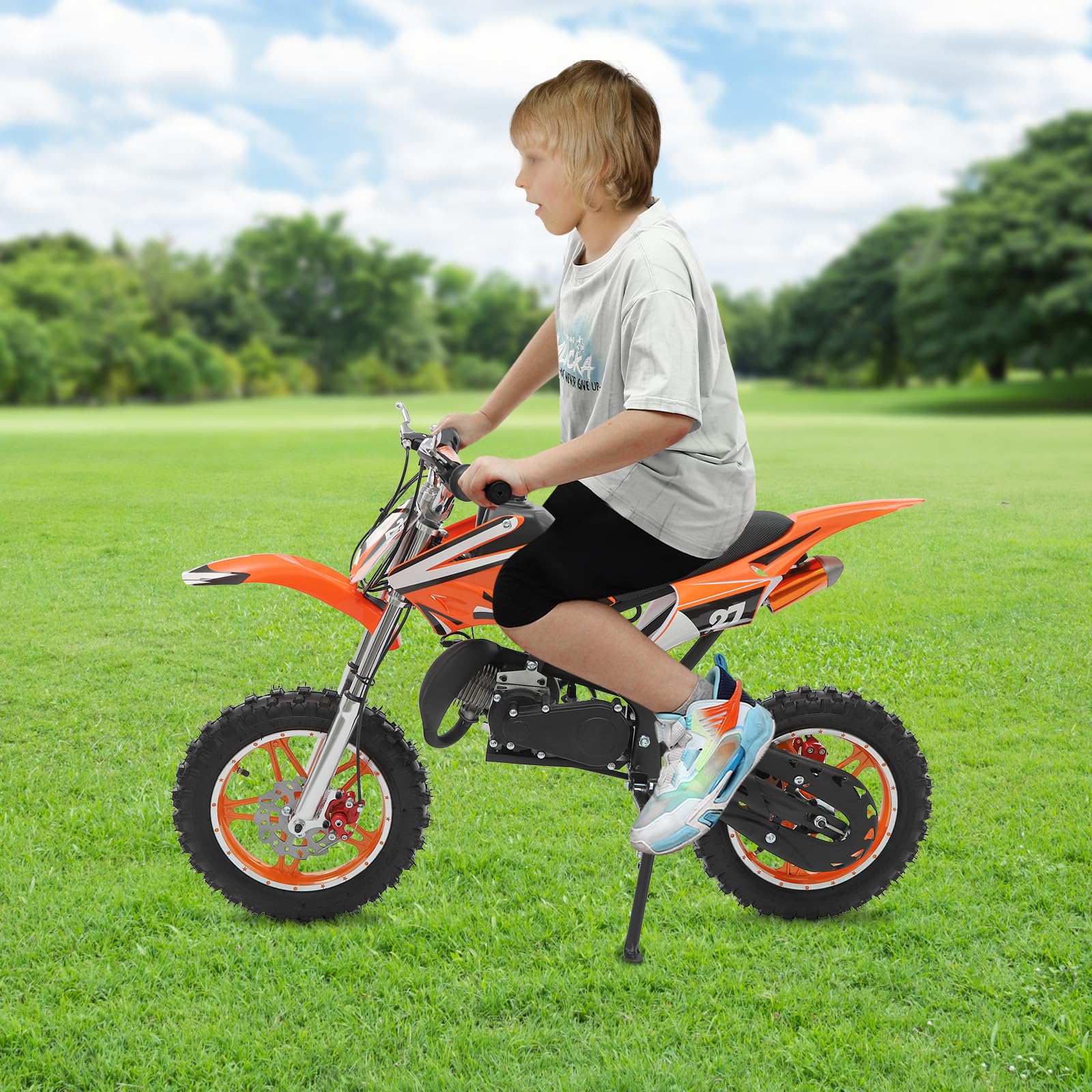 Dirt Bike de 49 cc, para niños, jóvenes, Crossbike de 2 tiempos, 10 pulgadas, método de arranque manual, frenos de disco, hasta 60 km/h, máx. 100 kg, Motorsport Pocket Crossbike (naranja)