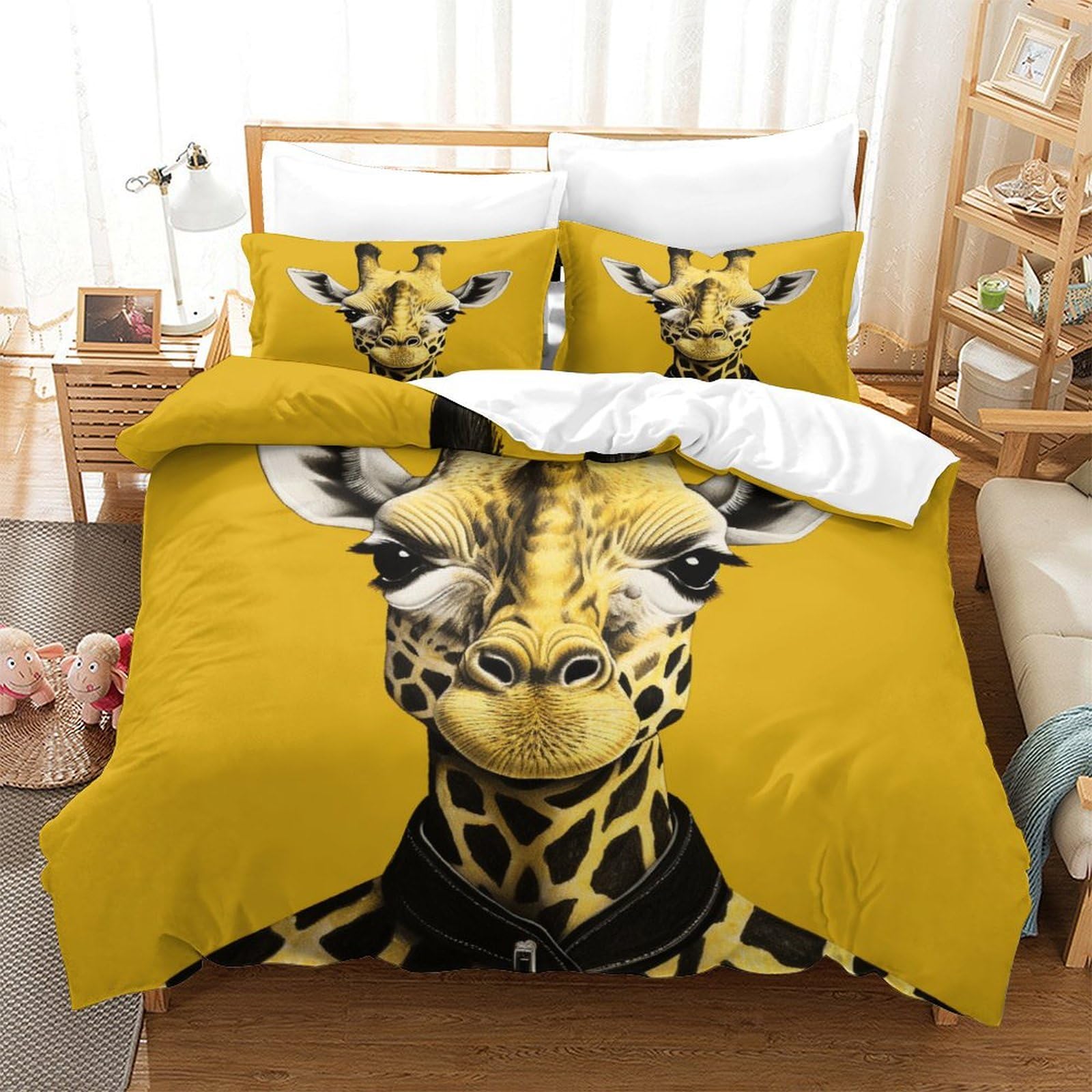 P1S9U7W5Y Playful Animal 3D Printed Giraffe Duvet Cover Set 3pcs Microfiber Giraffe Bedding Set King