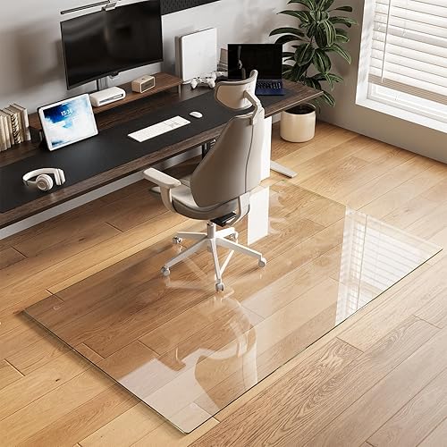 Vista 123 de Koonmi Tapete para silla de vidrio templado para suelos de madera dura y alfombras, 30 x 48 pulgadas, color gris, protector de piso de oficina