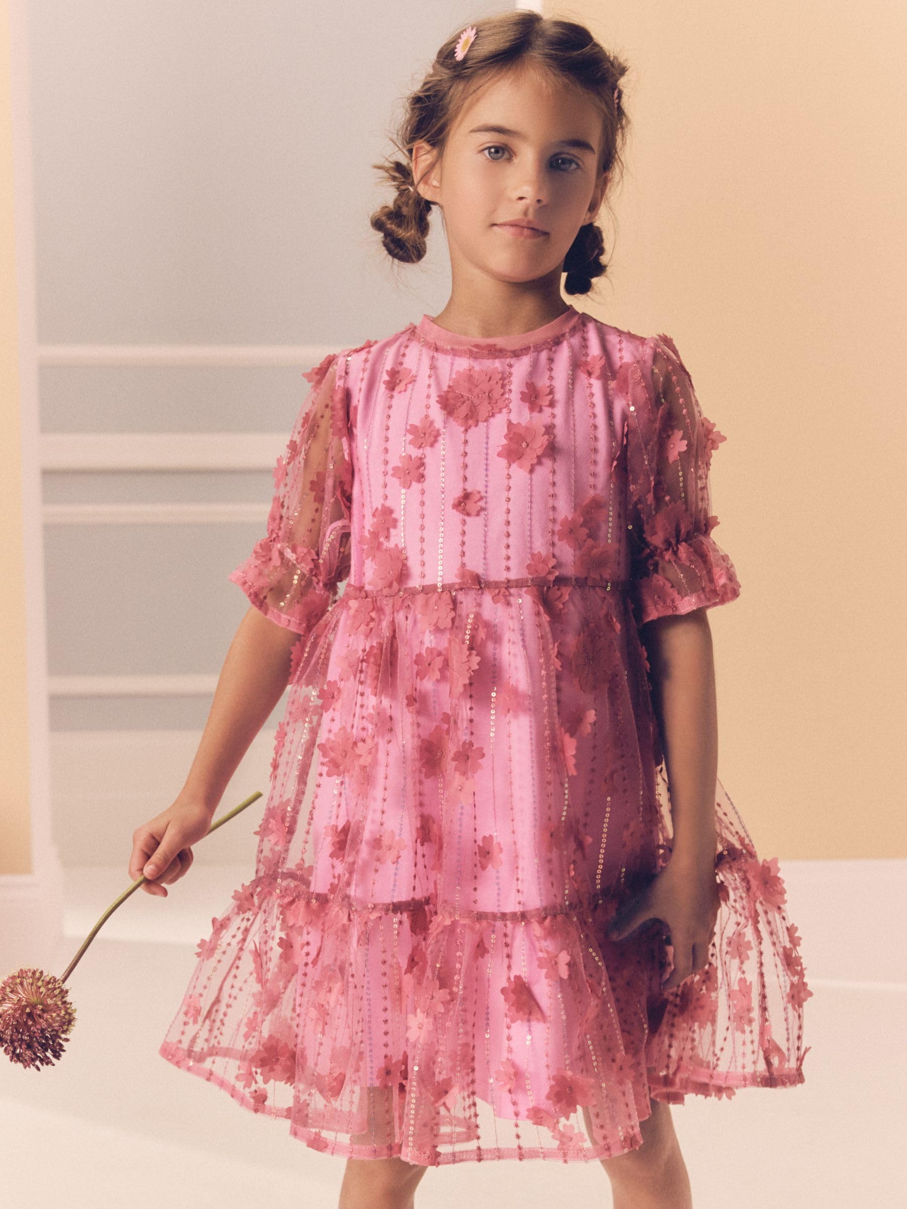 NEXT Mädchen Standard Mesh-Partykleid mit Paillettenblume