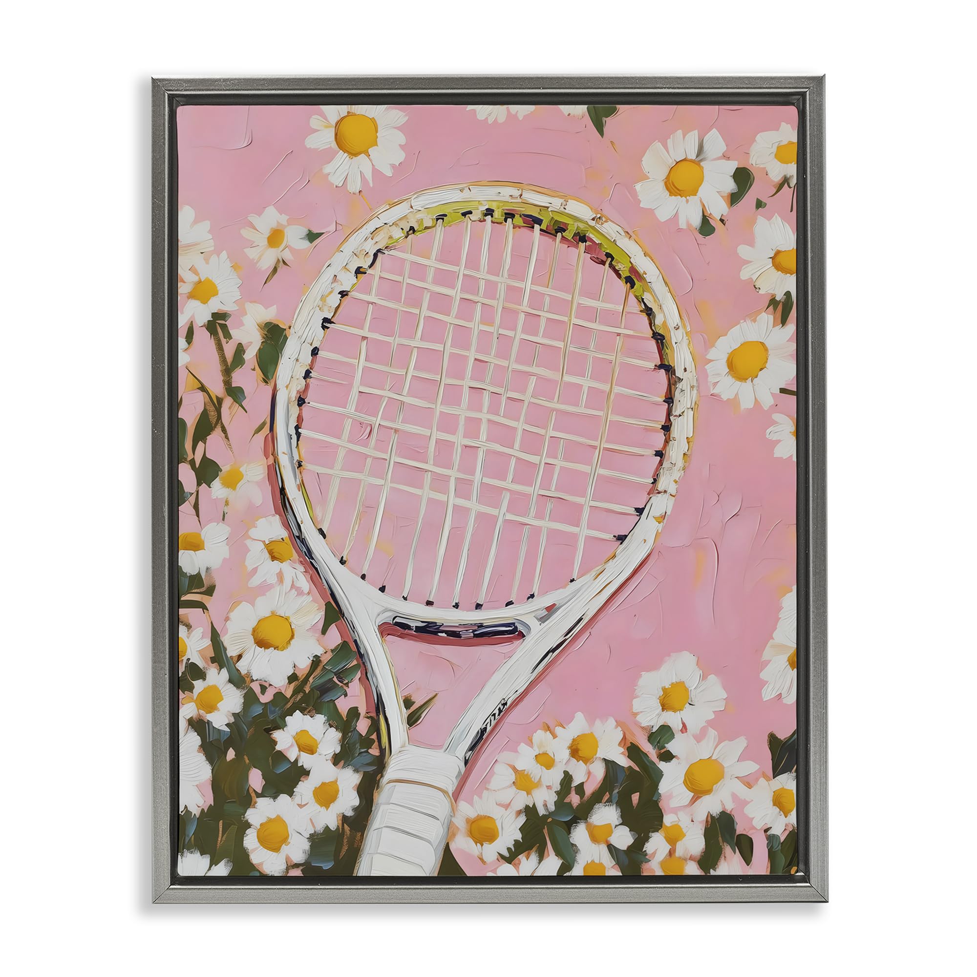 Stupell Industries Luster Gray (Matte) 'Pink Tennis Racket & Daisies', Floating Frame Canvas Art, Gray, 25 X 31 Inches, Easy To Hang And Sturdy, Made In Usa, By Lsr Design Studio