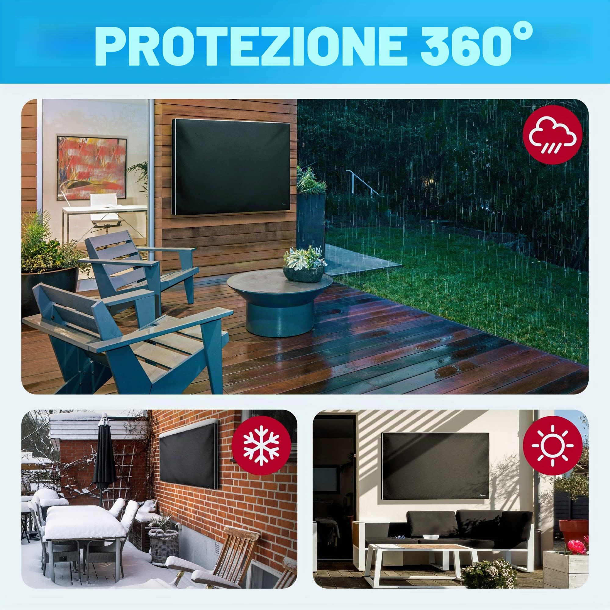 Garnetics Copertura TV da Esterno 65 pollici Resistente alle Intemperie e all'Acqua Custodia Protettiva per a Schermo Piatto Completamente Coperto dal Basso