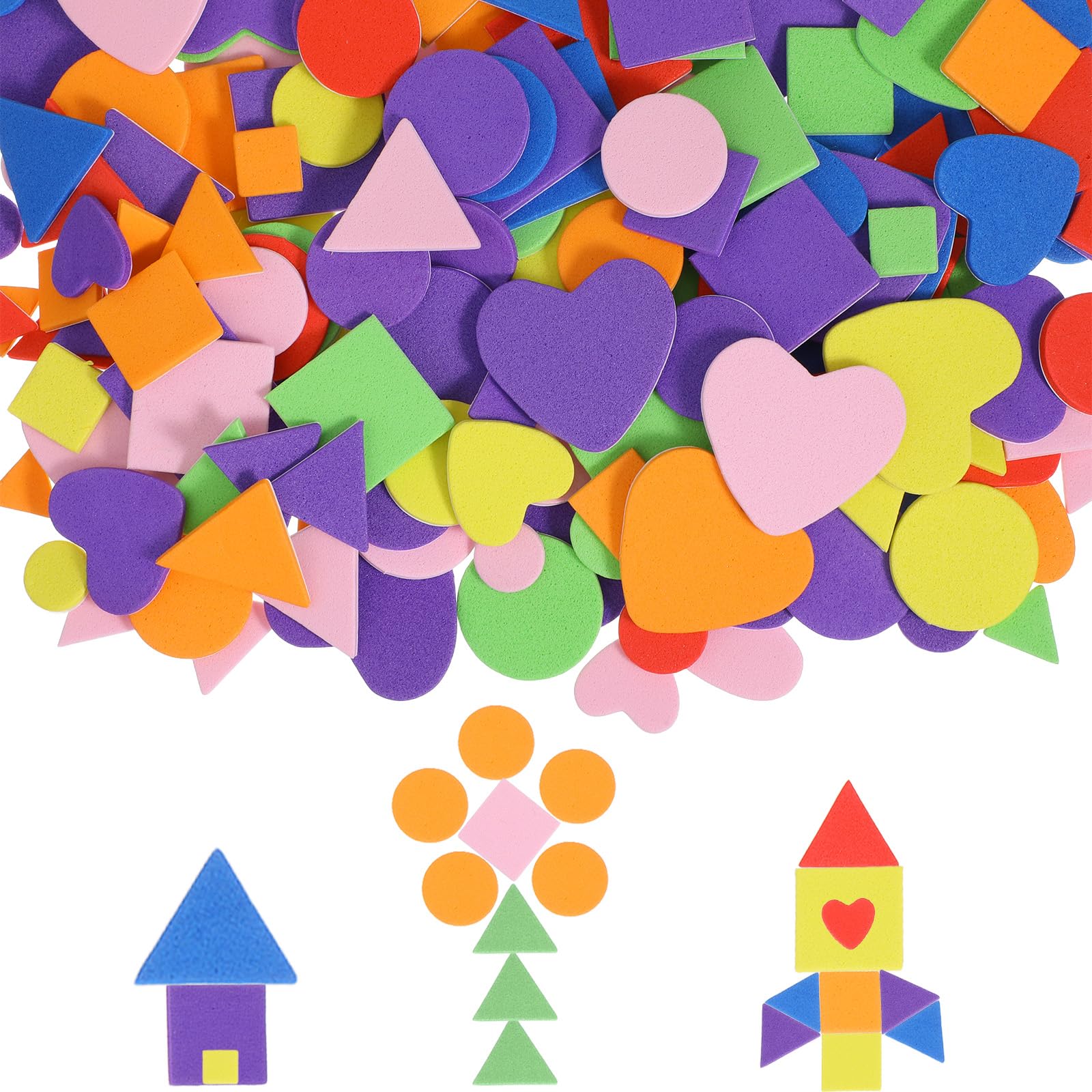 800 Pcs Foam Stickers Foam Shapes 8 Colors Shape Stickers for Crafts Self Adhesive Cute Star Heart Circle Geometric Sticker for Classroom Preschool DIY Art Supplies Project Home Party Decorations
