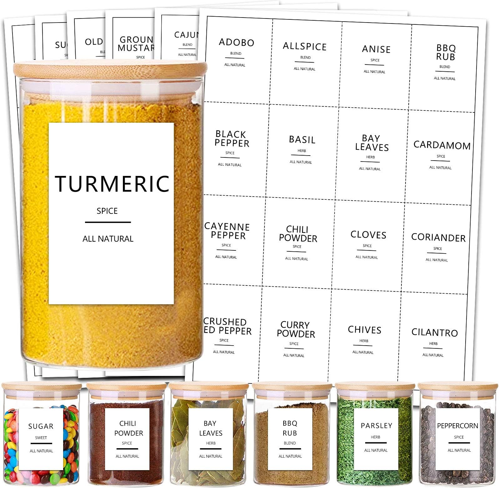 Cagseia 114 Spice Jar Labels Preprinted Minimalist White Label, Fit Round or Rectangle Spice Jars, Waterproof Labels Stickers, Herb Seasoning Kitchen Pantry Labels