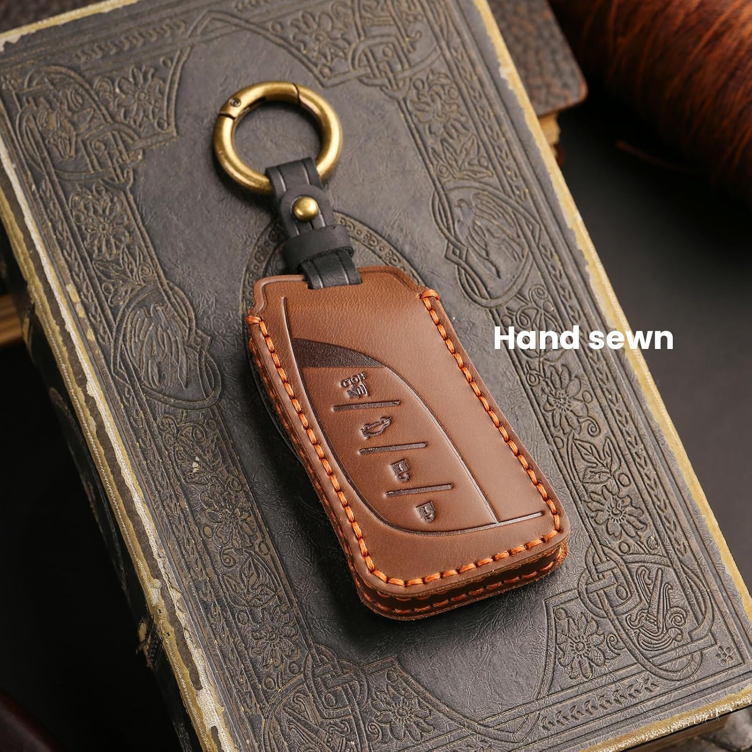 OLLEN Screws-Free Premium Leather for Key Fob Cover, Fit for Lexus ES LS LC RX NX LX TX GX Series 2018-2025~, Key Holder Protector, Black - Image 5