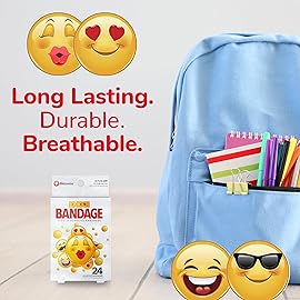 BioSwiss Bandages, Emoji Shaped Self Adhesive Bandage Set, Latex Free, Sterile Wound Care, 24 Count