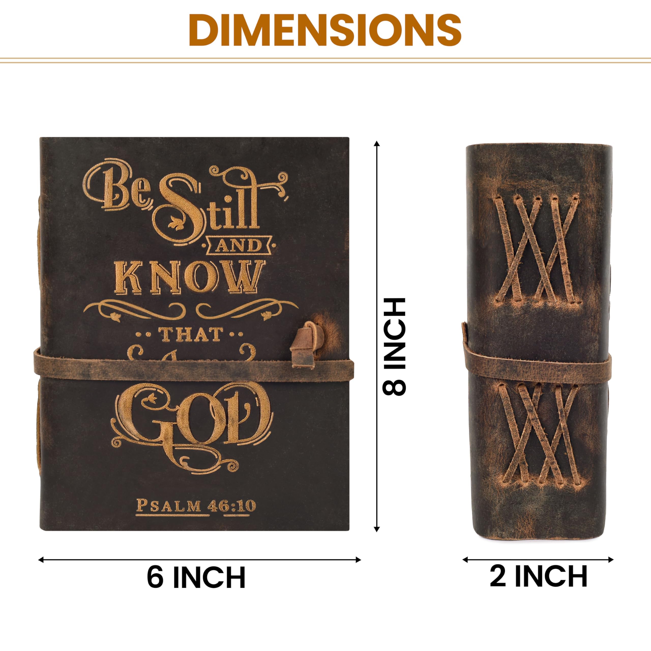 LEATHER VILLAGE Vintage-Leder-Tagebuch mit Psalm 46:10 Bibelvers – 20,3 x 15,2 cm, geprägtes Gebetsstudium-Tagebuch für Damen und Herren, 200 Seiten, handgefertigtes Baumwoll-Lippenrand