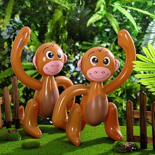 Miniatura 2 de 6 monos inflables de 27 pulgadas, suministros de fiesta de safari inflables de animales de safari con temática de monos, decoraciones de fiesta de
