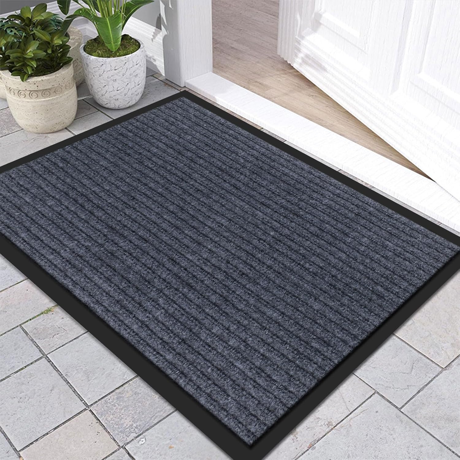 front doormat 30" x 17", door mats indoor and outdoor entrance, non-slip dirt-resistant entrance mat, low profile entry rugs for entryway, grey 30"l x 17"w-1 pack steel grey