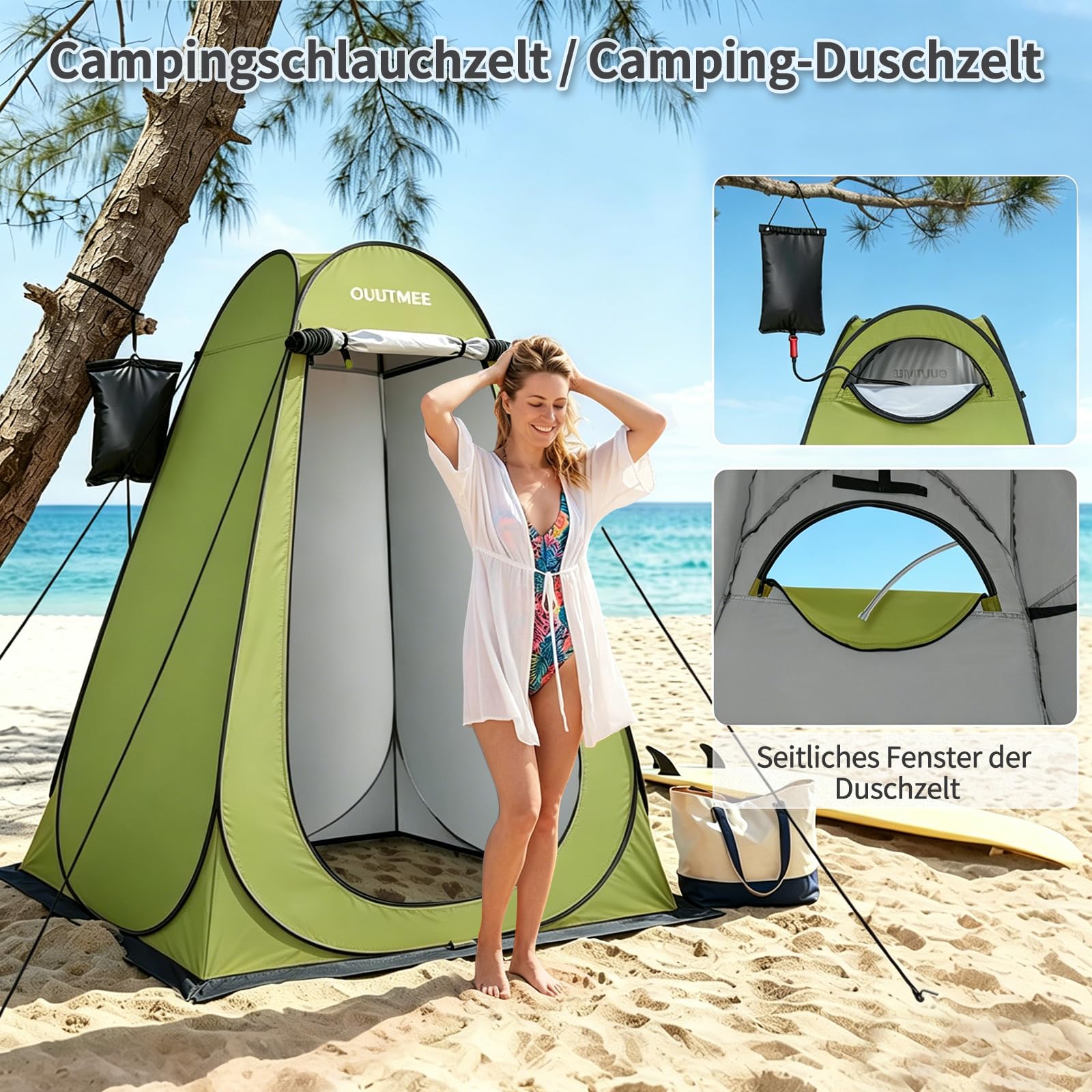 OUUTMEE Duschzelt, Camping Toilettenzelt, Tragbarer Pop Up Umkleideraum, Mobiler Strandumkleidezelt, Outdoor WC Zelt, UV-Schutz, Wasserabweisend Umkleidezelt für Wandern, (Schwarz/Blau/Grün/Orange)