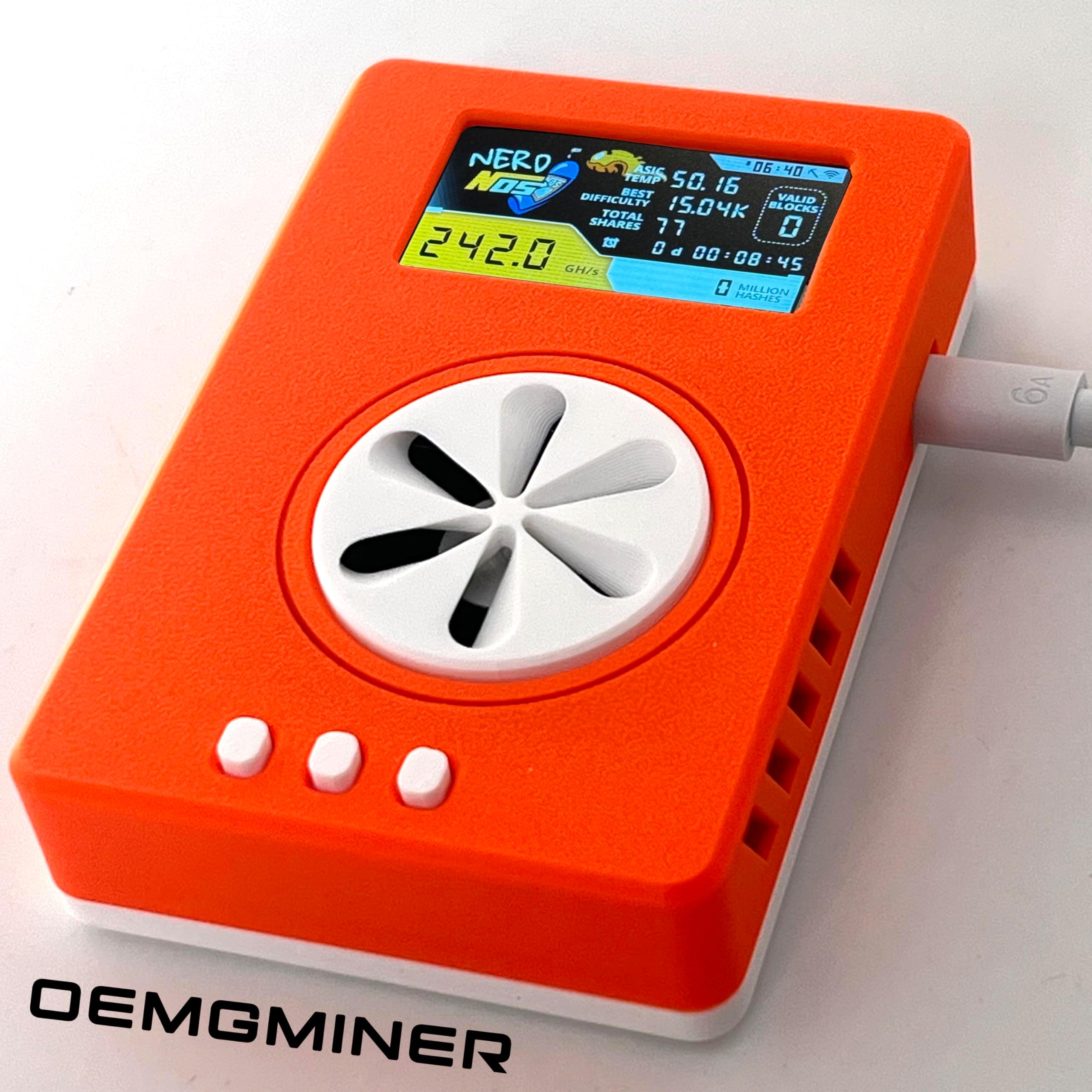NerdMiner Nerdnos One - 200GH/s 8W Bitcoin Asic Miner Win 3.125 BTC Solo Lottery Miner with Low Power Consumption WiFi Connection with USB-C Cable
