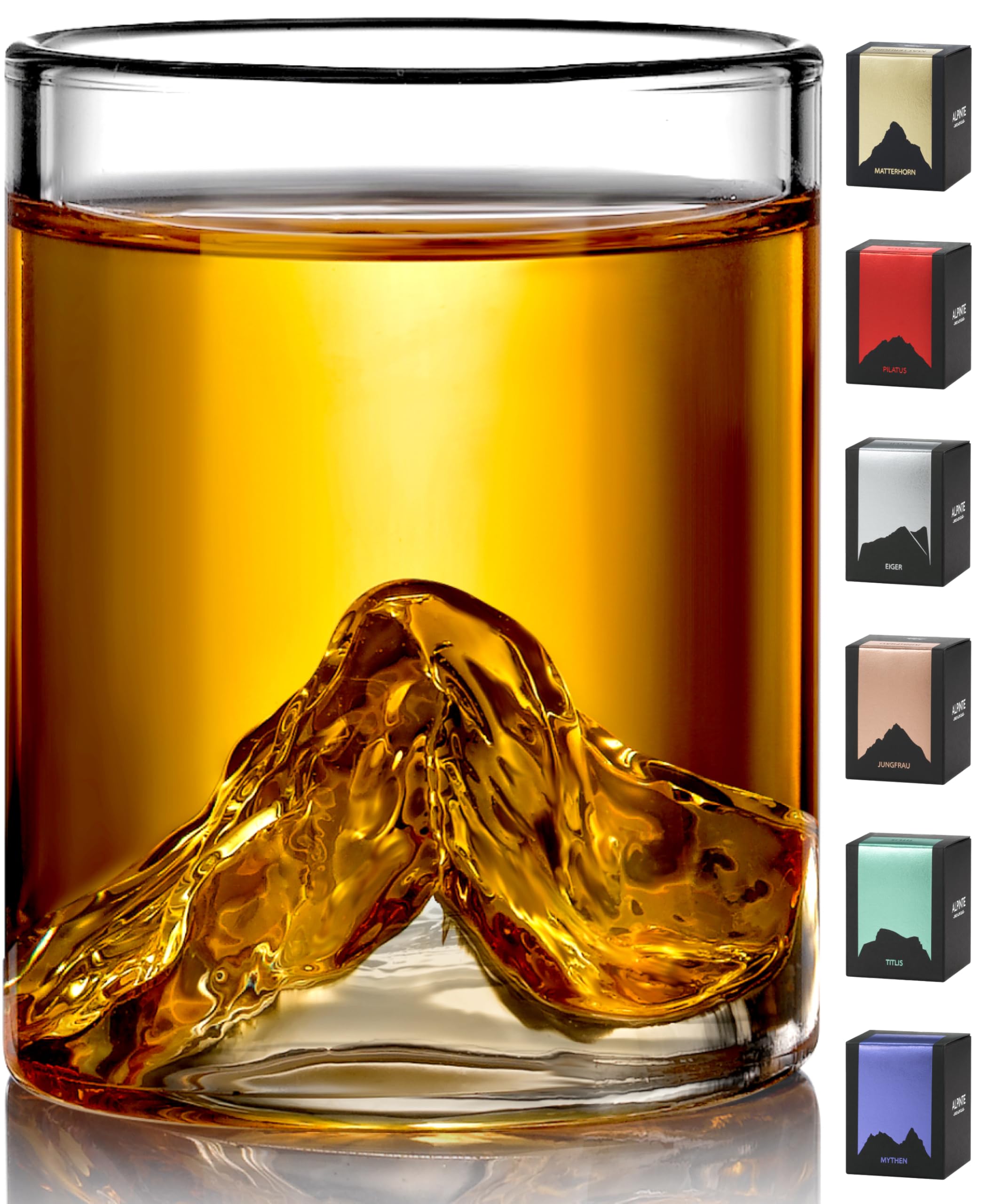 Premium Schnapsgläser 6er Set (3cl) mit Bergmotiven – handgefertigte Shotgläser aus Borosilikatglas, Spülmaschinenfest, 3cl Likörgläser in Geschenkbox