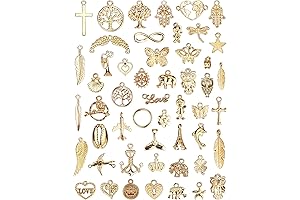 JIALEEY 50 PCS Mixed Gold Plated Bulk Wholesale DIY Charms for Jewelry