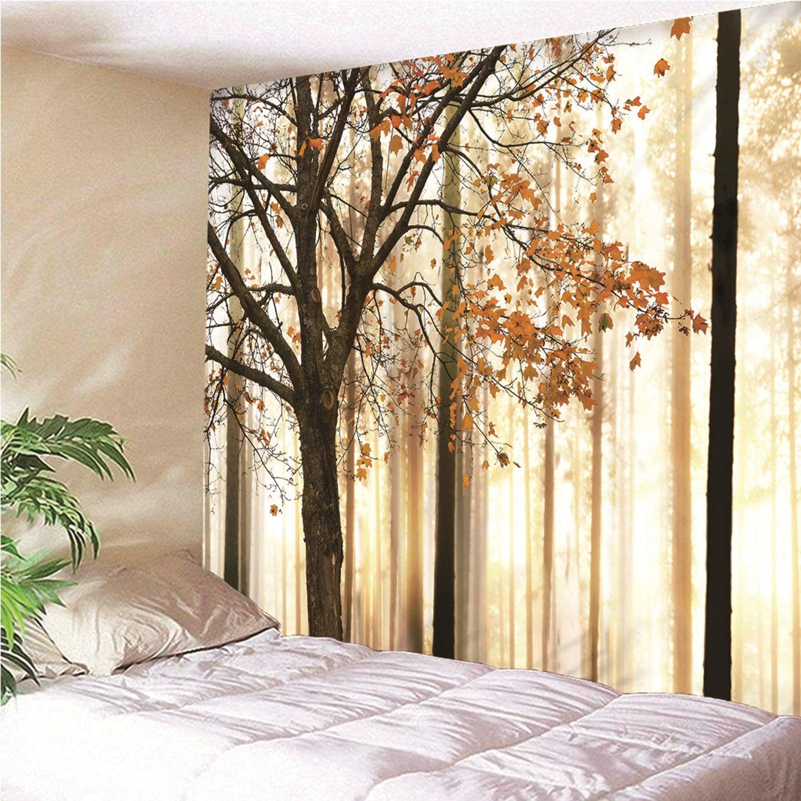 Kihomedy Las klonowy słońce przyszłość żółty gobelin hippie dekoracja domu 350 x 256 cm