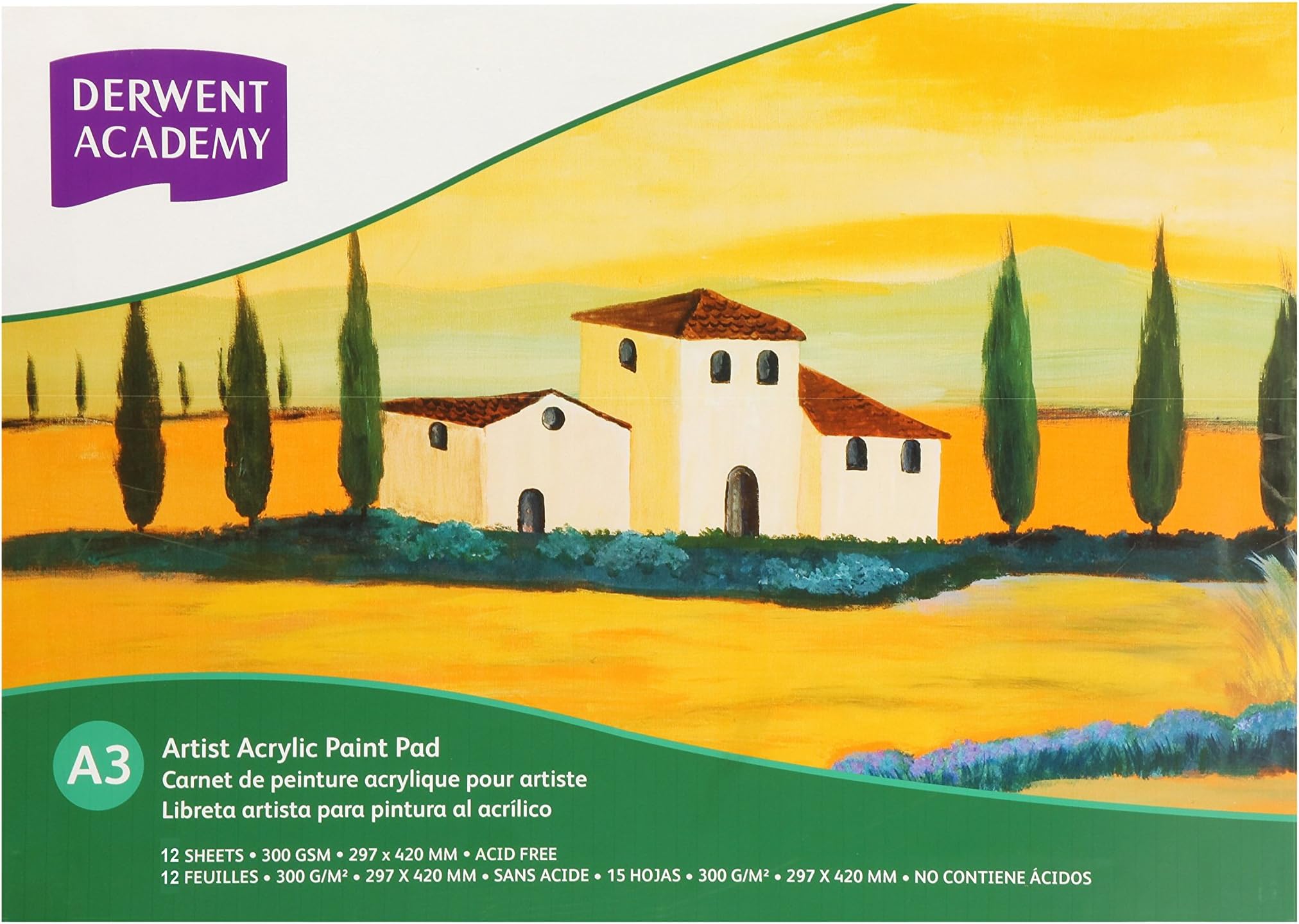 Derwent Academy Acrylic Pad 12 Sheets, 300 GSM (A3 Landscape)