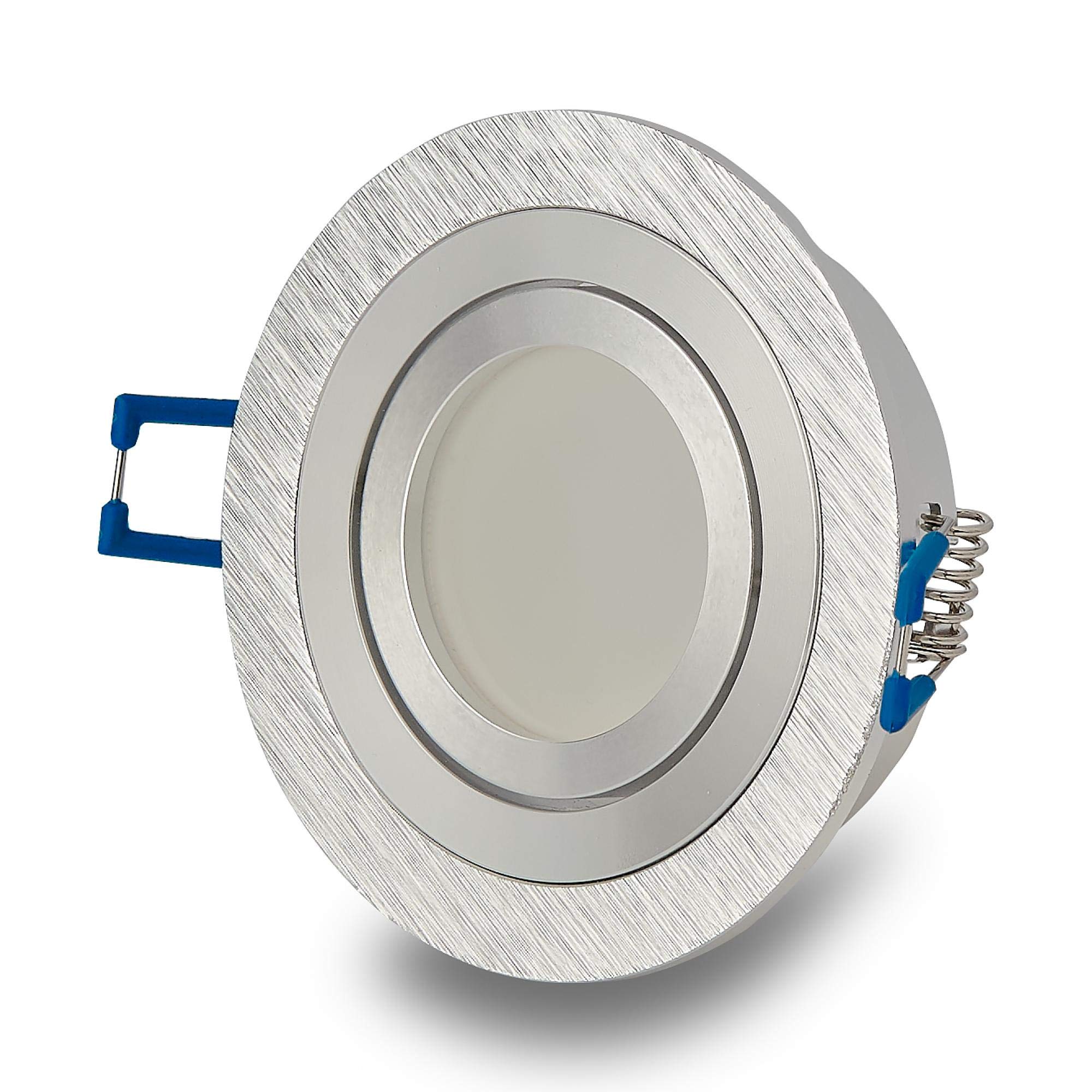 12x Einbaurahmen Set Edelstahl gebürstet rund für Einbaustrahler aus Glas - Rahmen für GU10 MR16 Leuchtmittel - 80mm Bohrloch Deckenstrahler Strahler Einbauspot Einbauleuchte