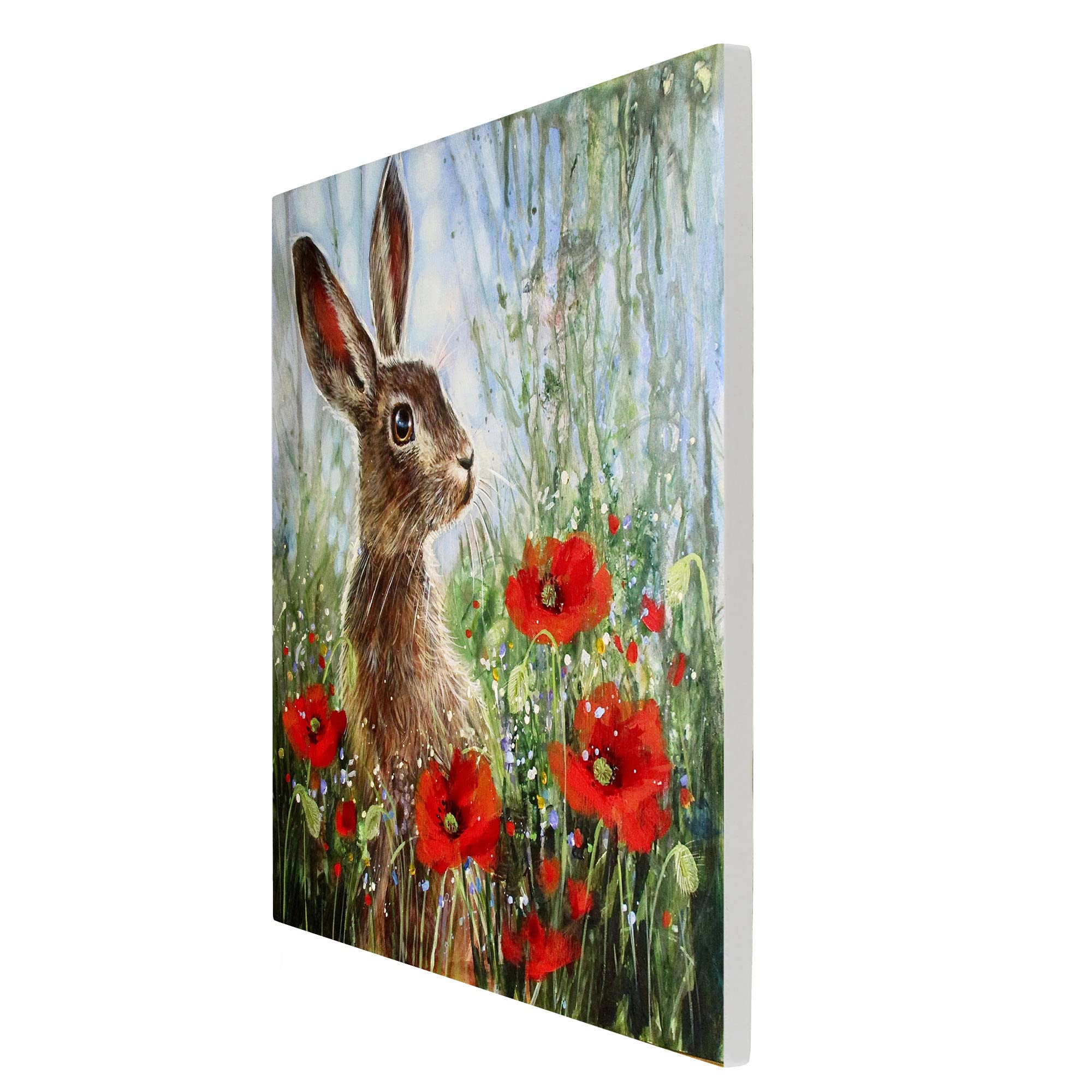 Poppy Hare Ceramic Picture Tile Artwork By Judith Yates Hanging Wall Art Home Décor, Red, Green, Blue, 20L x 20W cm - Image 4