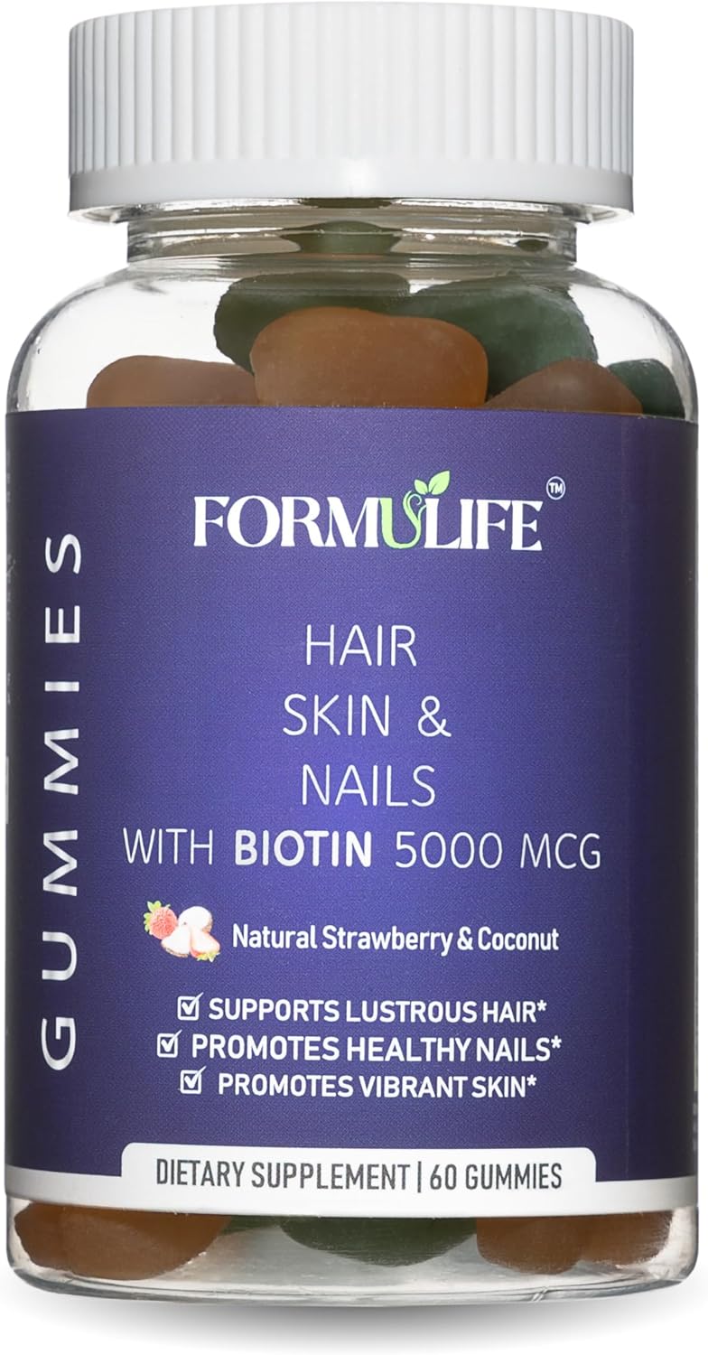 Hair Skin and Nails Gummies – Supports Healthy Hair, for Men & Women, Vegan Biotin Vitamins, Hair Growth, Stronger Nails, Healthy Skin, Made in USA, 60 Count