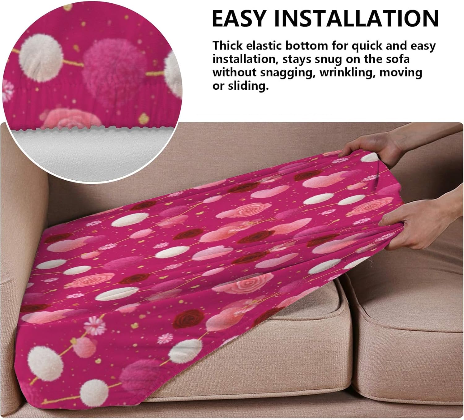 Rose and Tinsel Loveseat Covers Couch Covers for 2 Cushion Couch, 2-Piece Stretch Sofa Slipcovers Anti-Slip Washable Furniture Protectors for Dogs Pets