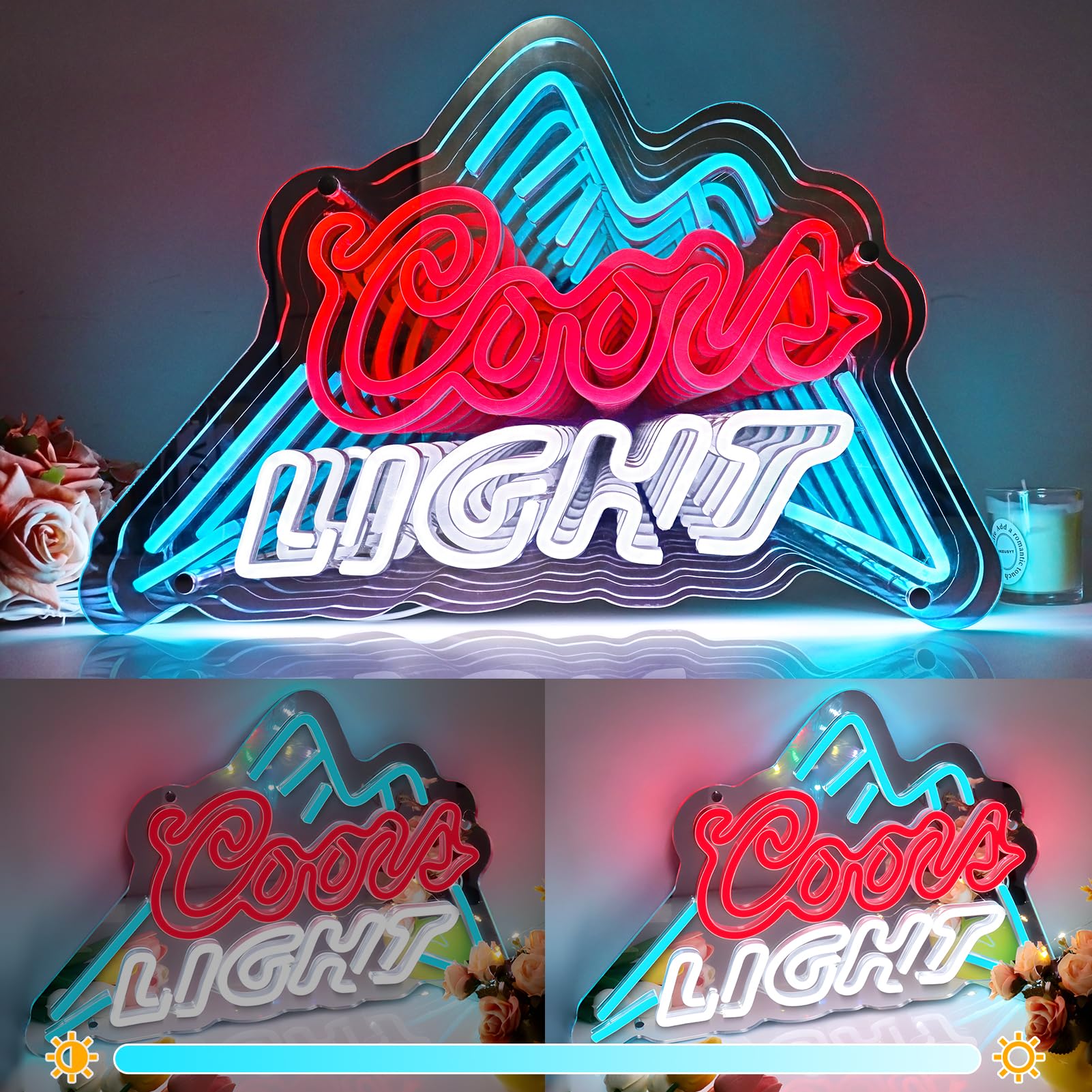 Crs Light Neon Signs for Wall Decor, Dimmable Bar Neon Light Sign for Man Cave with ON/OFF Switch, USB Powered 3D Infinity Mirror Neon Sign Tunnel LED Light for Home Bar Pub Restaurant Party