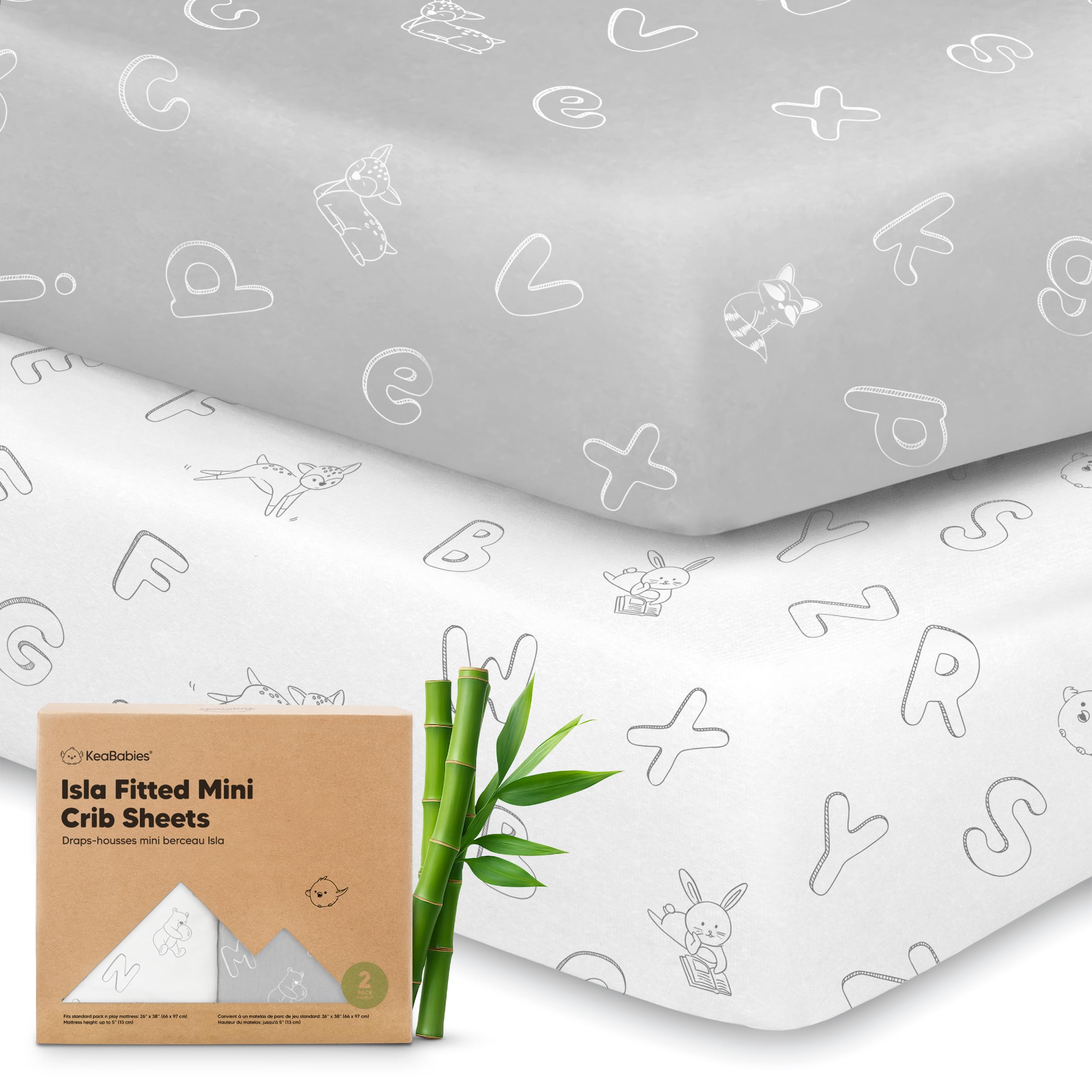 Pack and Play Sheets Fitted - 2-Pack Mini Crib Sheets for Pack N Play Mattress 38x26, Soft & Cozy, Neutral Toddler Playard Bedding, Snug Fitted Mini