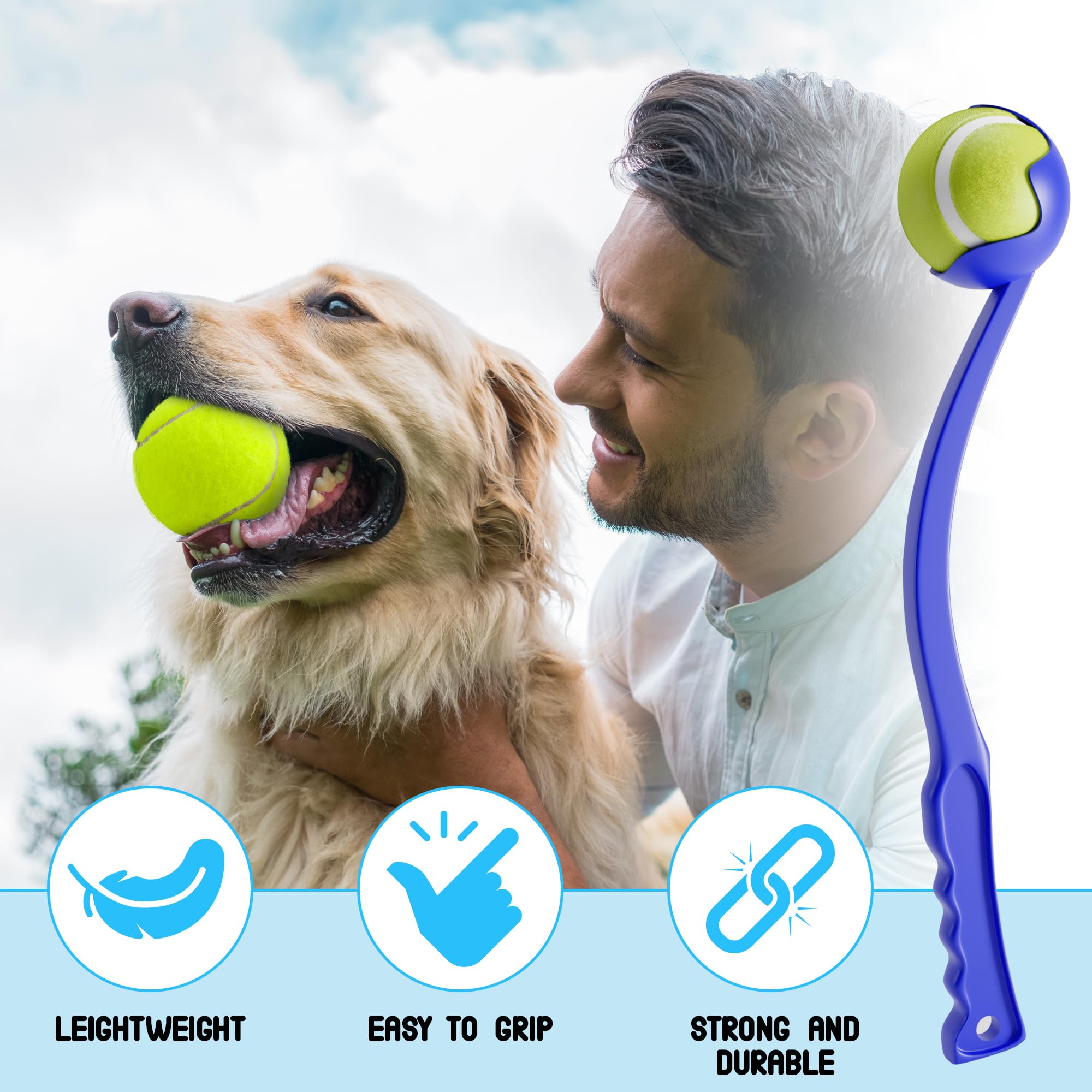 BILISH Dog Ball Thrower Launcher Squeaky Tennis Balls For Dogs Portable Small Chase Fetch Game Toy Dog Stuff Pick Up & Throw Play Chucker For Pet Exercise (blue) - Image 4