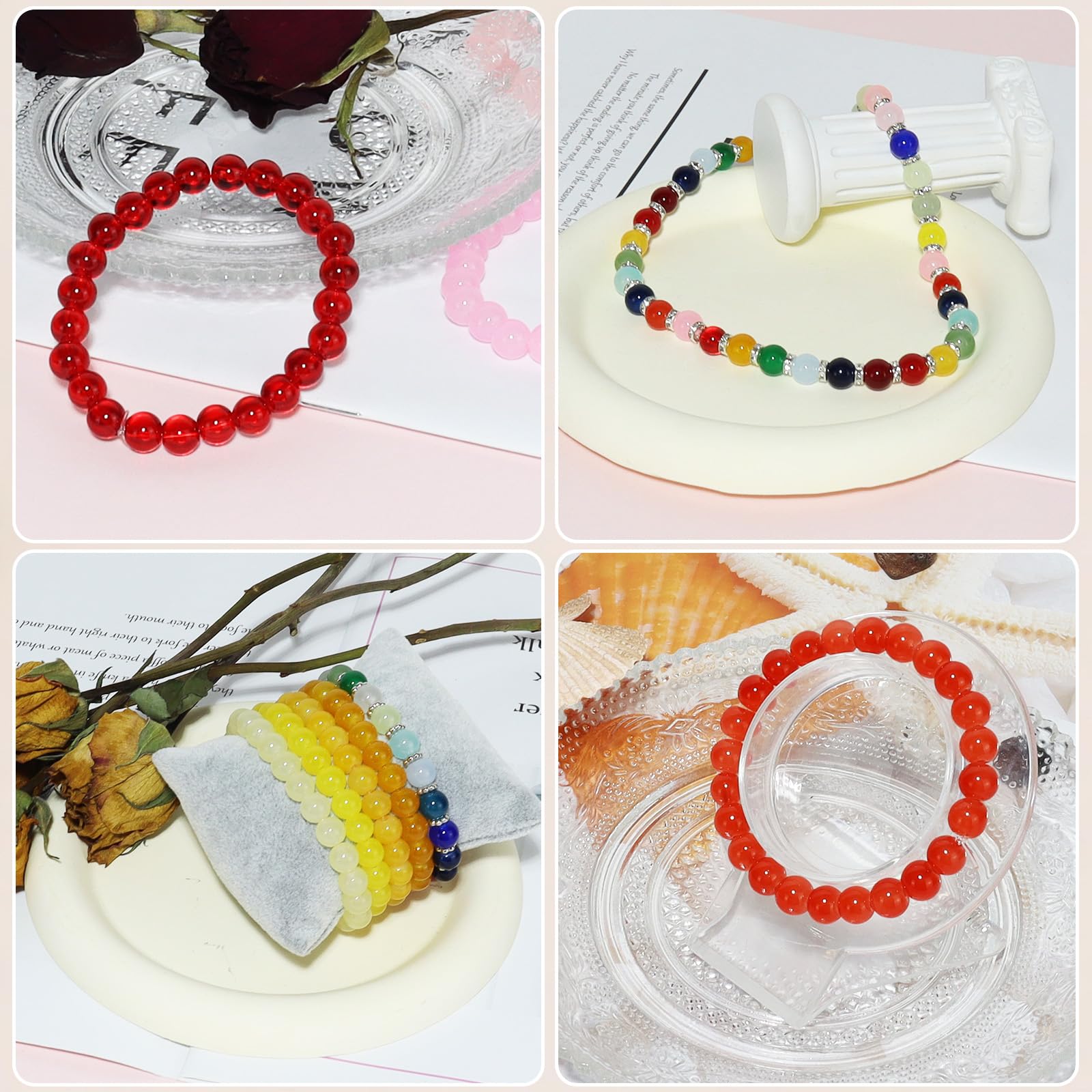 WOOLEE 1200Pcs Glass Beads Bracelet Making Kit, 48 Colors 8MM Crystal Round Glass Beads Jewelry Making kit. Bracelet - Image 3