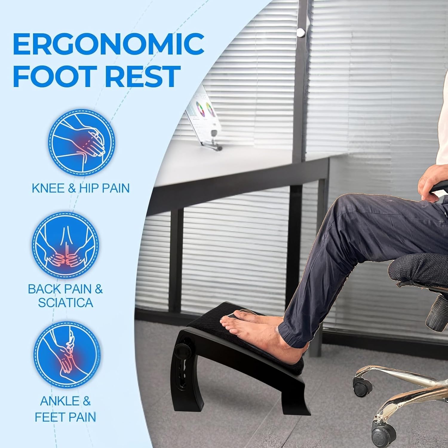 Below the table-hit Kwetmo Foot Rest Desk Sofa with the Adjustable Footrest Desk Table Office Home Accessories with a foot massage roller with a small stool for leg rest support (Black Classic New) Below the table-hit Kwetmo Foot Rest Desk Sofa with the Adjustable Footrest Desk Table Office Home Accessories with a foot massage roller with a small stool for leg rest support (Black Classic New)