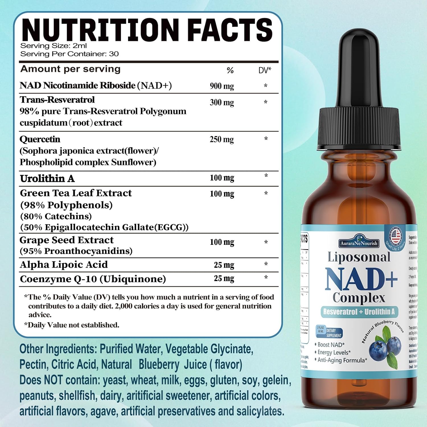 Liposomal NAD+ Liquid Drops, 8-in-1 NAD⁺ Nicotinamide Riboside Resveratrol 900mg w. Quercetin & Urolithin A | Fast Absorption NAD+ Supplement with CoQ10, ALA | Cellular Energy, Anti-Aging, Vitality - Image 7