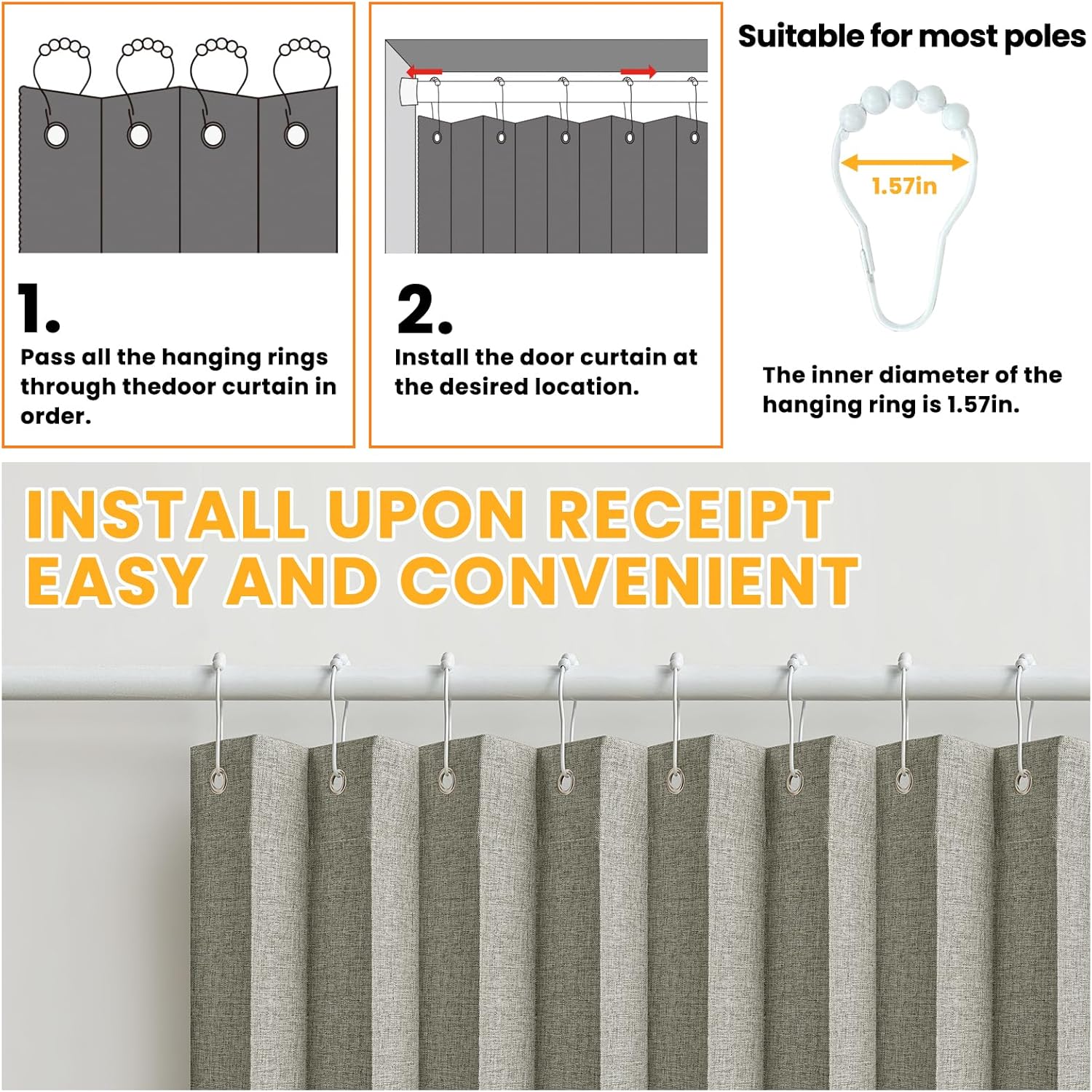 AJAZZ 100% Blackout Accordion Doors Interior Closet Curtain Doorway Curtains Invisible Applicable Bedroom Room Living Room Doorway （Grey 72" W x 78" L 1 Panel