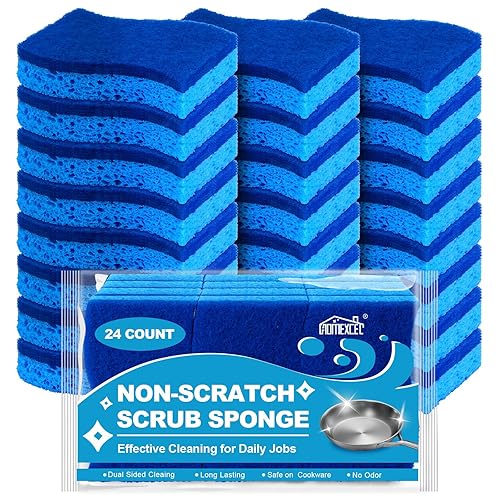 HOMEXCEL Sponges Kitchen 24pcs Non-Scratch for Dishes, Blue Scrub Cleaning