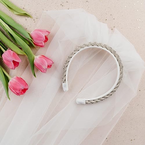 PapaKit Diadema de diamantes de imitación brillantes de alta calidad con velo Suministro de fiesta de novia para despedida de soltera, compromiso,