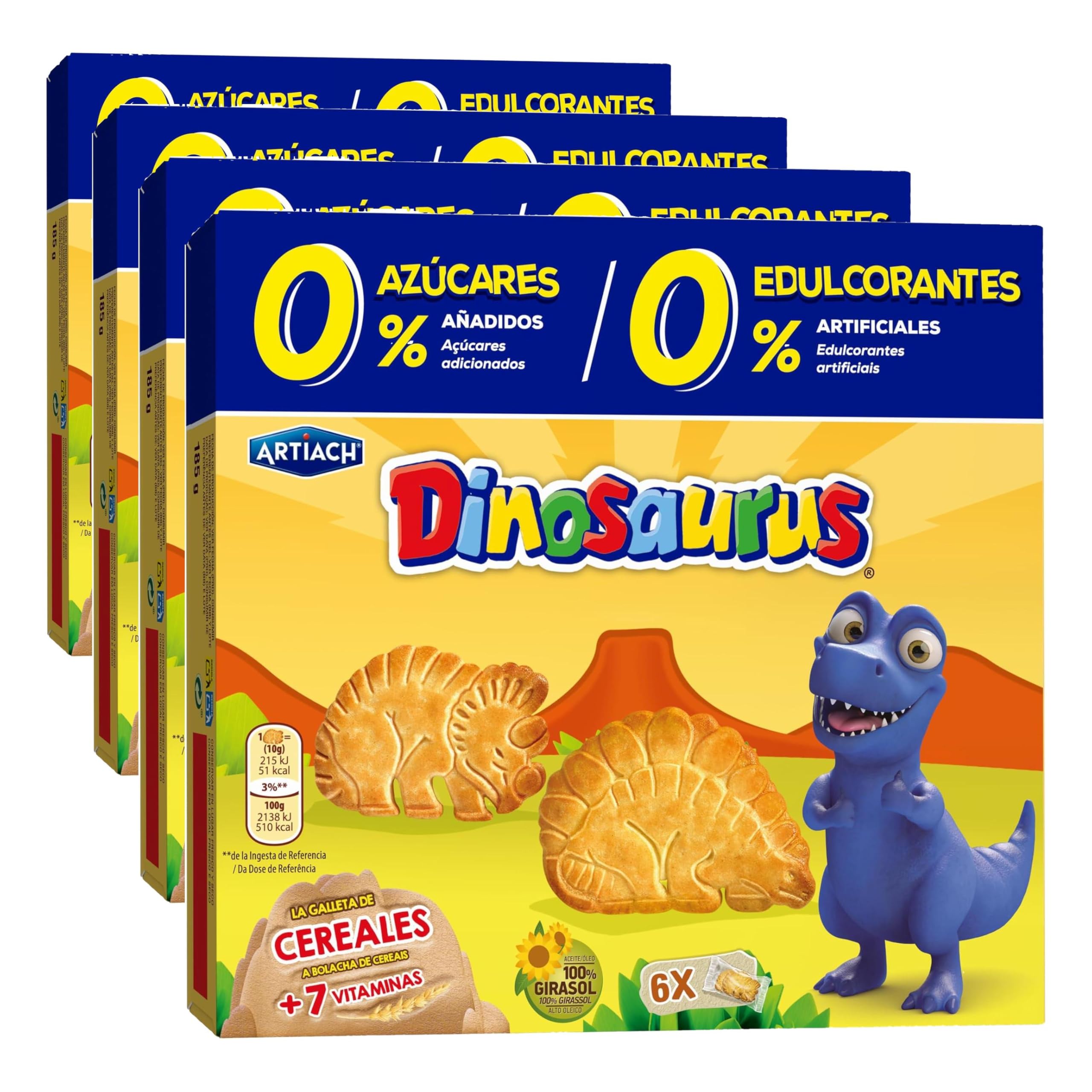 Artiach Dinosaurus 0% Galletas de Cereales, 185g - 4