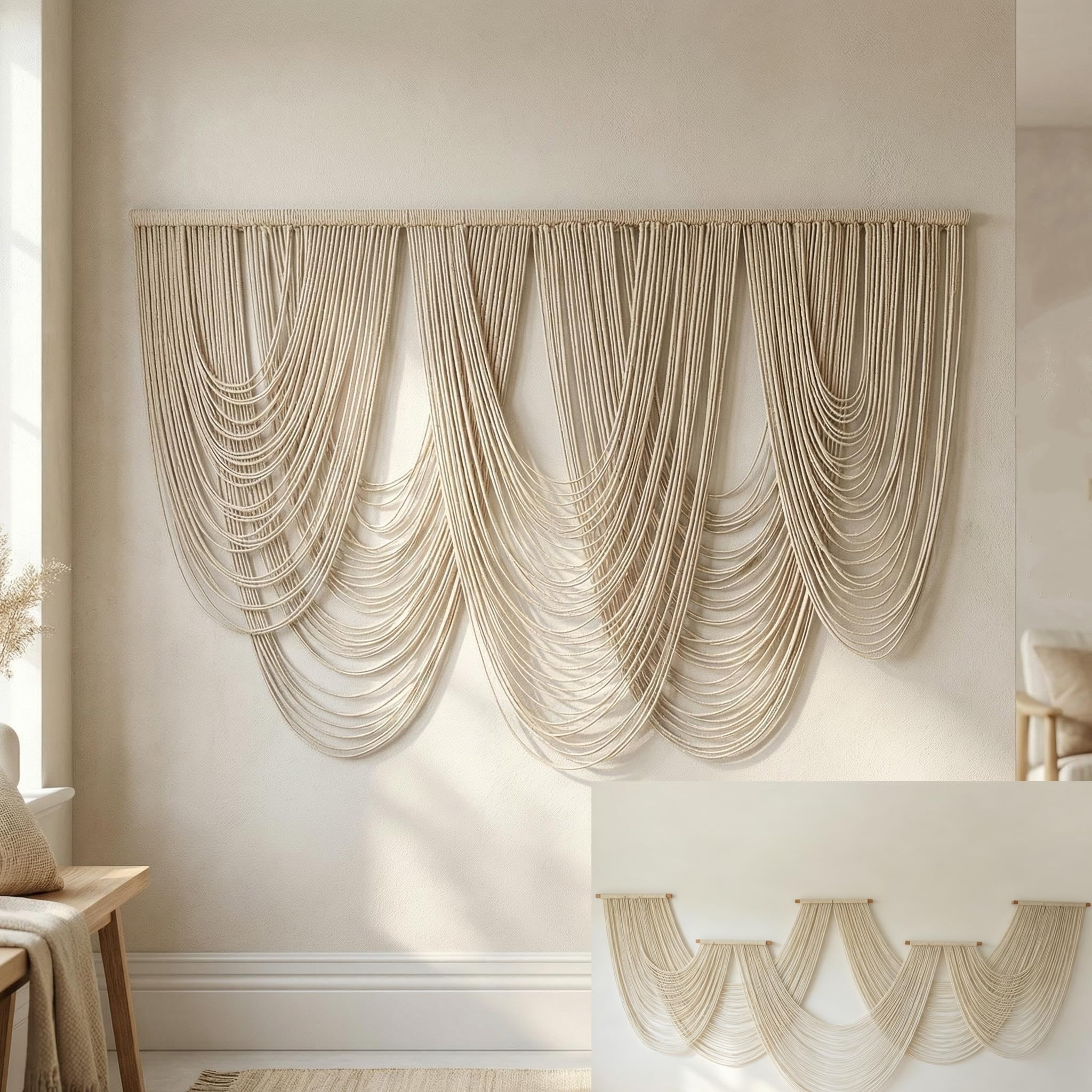 Photo 1 of ***STOCK PHOTO REFERENCE ONLY***

Large Macrame Wall Hanging Macrame Wall Decor Tapestry For Headboard Bedroom Livingroom Boho Fiber Home Art (White-F)