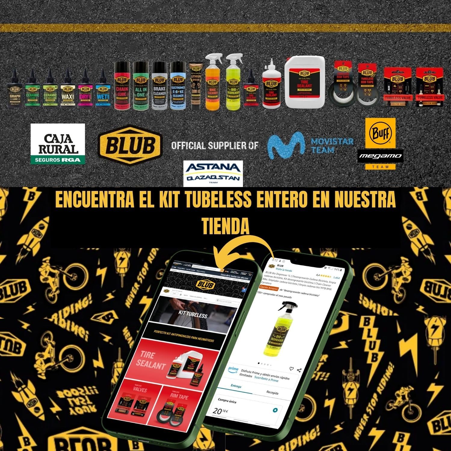BLUB liquido tubeless MTB 500ml | Liquido Antipinchazos Bicicleta | Sellador Repara Pinchazos Bicicleta | Kit Reparacion Neumaticos, Parches Bici | Gel Antipinchazos para Jeringa Tubeless