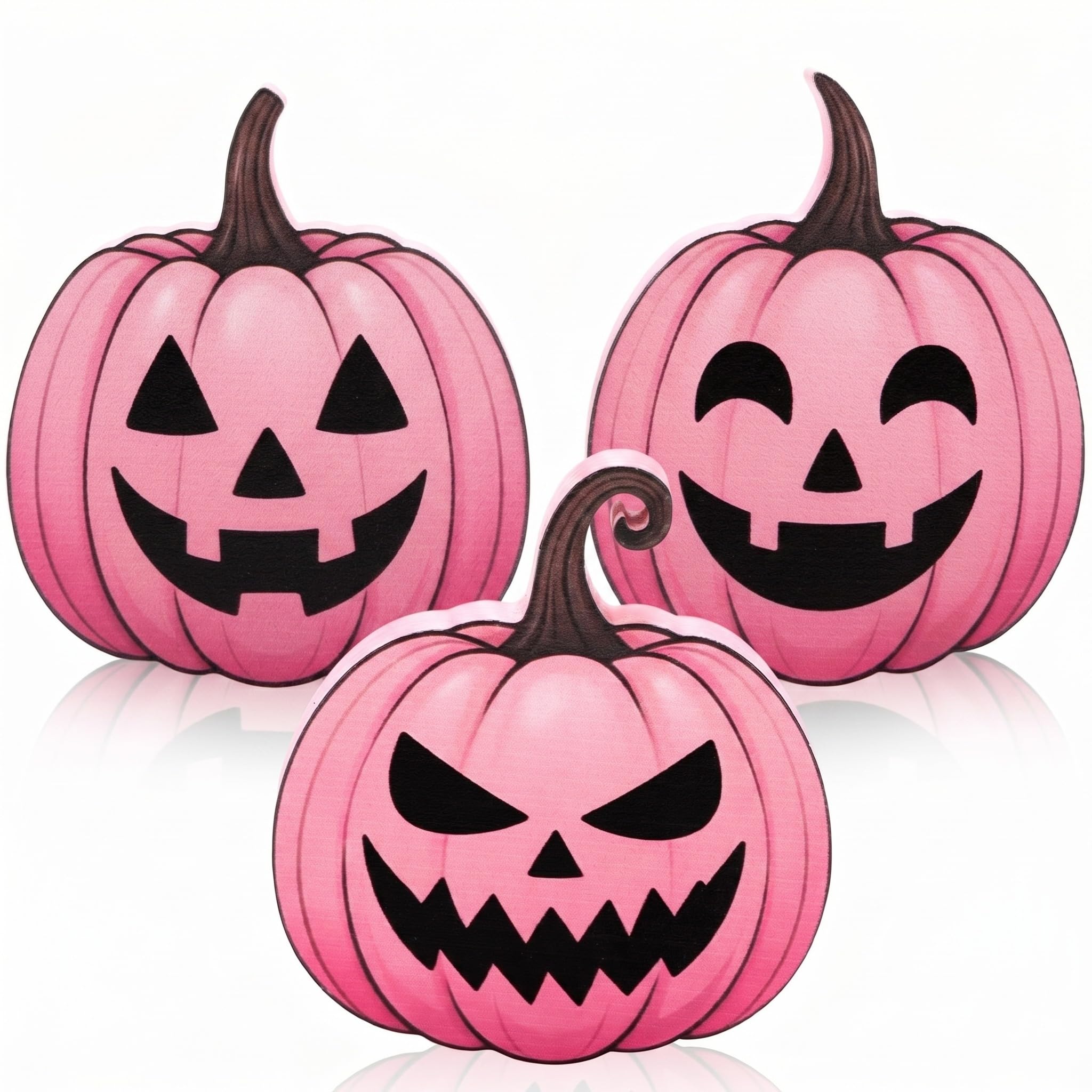 Citrouille rose Halloween Redbaker : lot de 3 panneaux en bois rustique et fantôme pastel