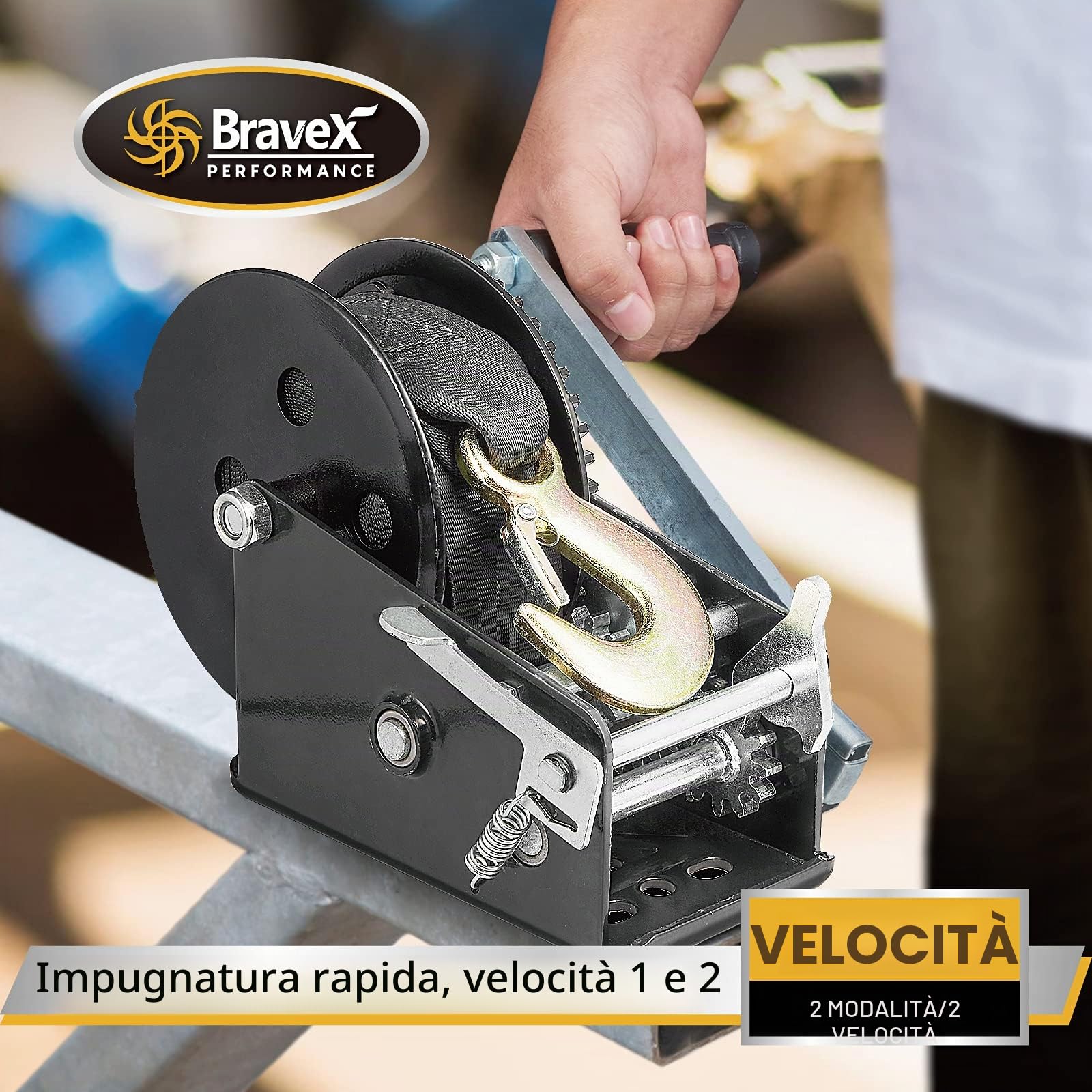 Megalint - Argano per rimorchio per barca, 1587,6 kg, con cinghia da 10 m, gancio resistente, verricello portatile, cavo in acciaio, argano manuale a cricchetto a due vie per SUV, ATV, UTV, barca per
