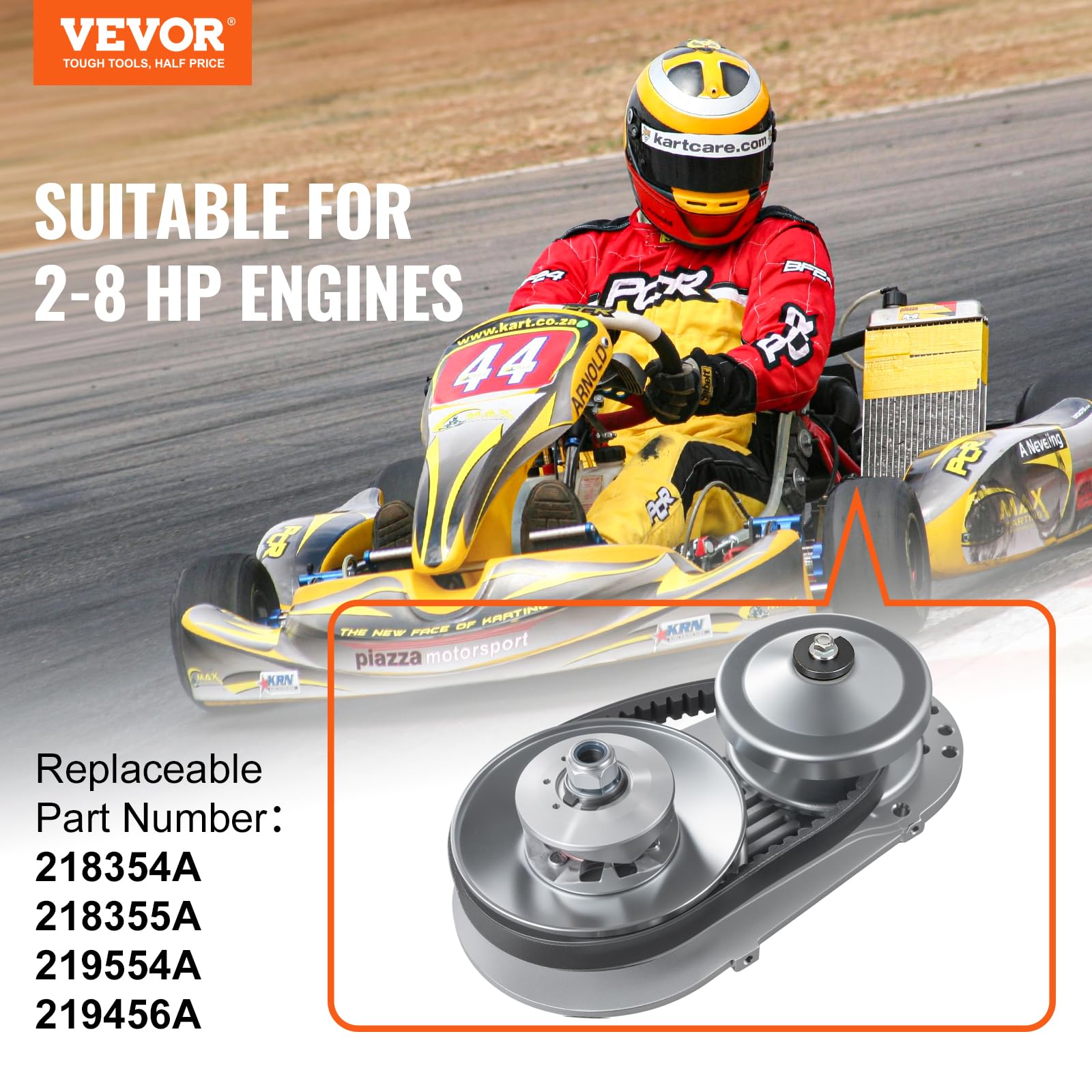 VEVOR Embrague de Transmisión Compatible con Motor 2-8 HP, Kit Embrague Alta Resistencia 2000 RPM, Ruedas Asimétricas Correa Goma, para Mini Moto 320x170x230 mm